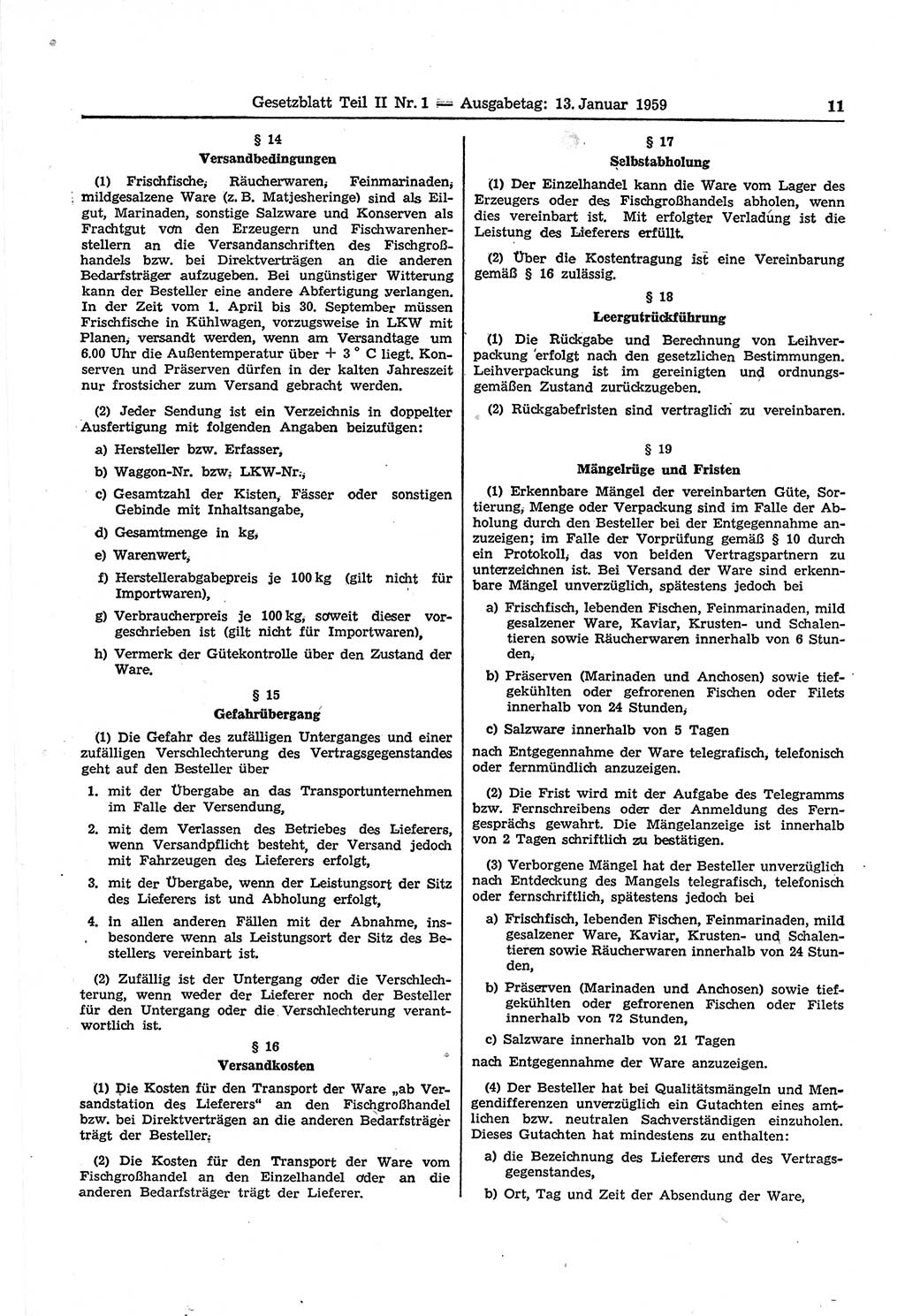 Gesetzblatt (GBl.) der Deutschen Demokratischen Republik (DDR) Teil â… â… 1959, Seite 11 (GBl. DDR â… â… 1959, S. 11)