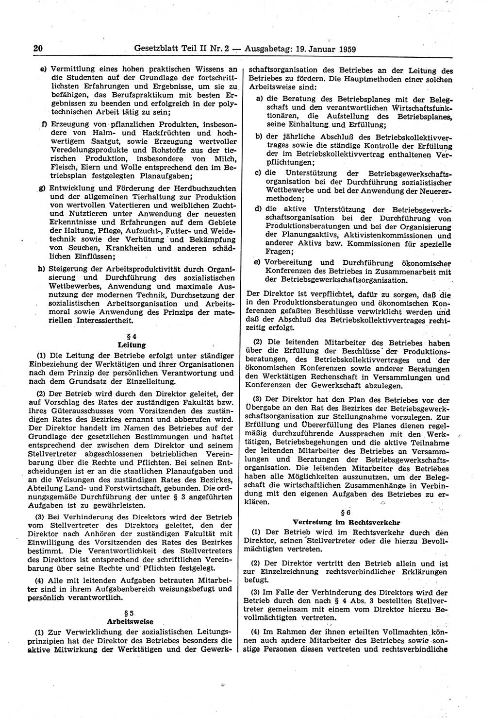 Gesetzblatt (GBl.) der Deutschen Demokratischen Republik (DDR) Teil ⅠⅠ 1959, Seite 20 (GBl. DDR ⅠⅠ 1959, S. 20)
