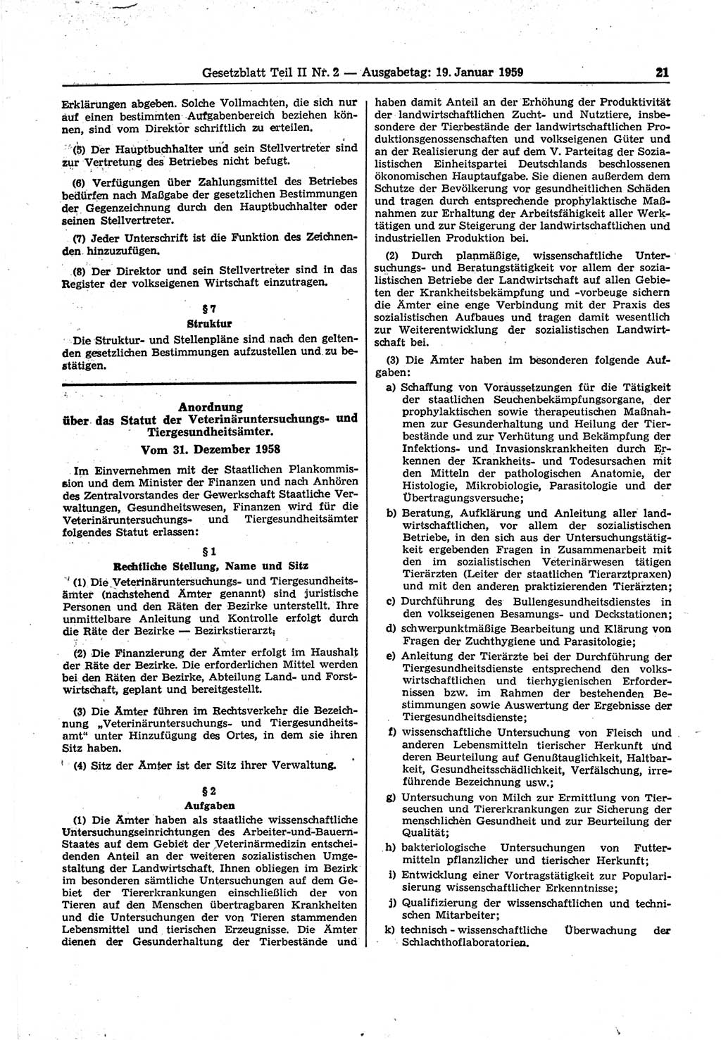 Gesetzblatt (GBl.) der Deutschen Demokratischen Republik (DDR) Teil ⅠⅠ 1959, Seite 21 (GBl. DDR ⅠⅠ 1959, S. 21)