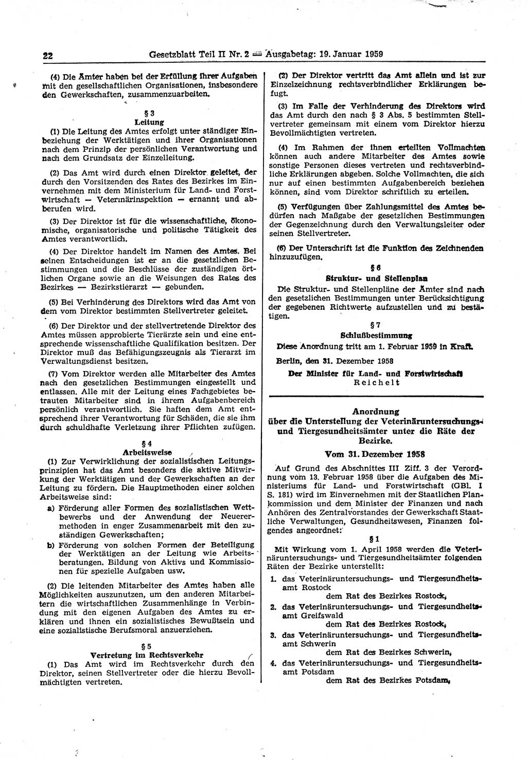 Gesetzblatt (GBl.) der Deutschen Demokratischen Republik (DDR) Teil ⅠⅠ 1959, Seite 22 (GBl. DDR ⅠⅠ 1959, S. 22)