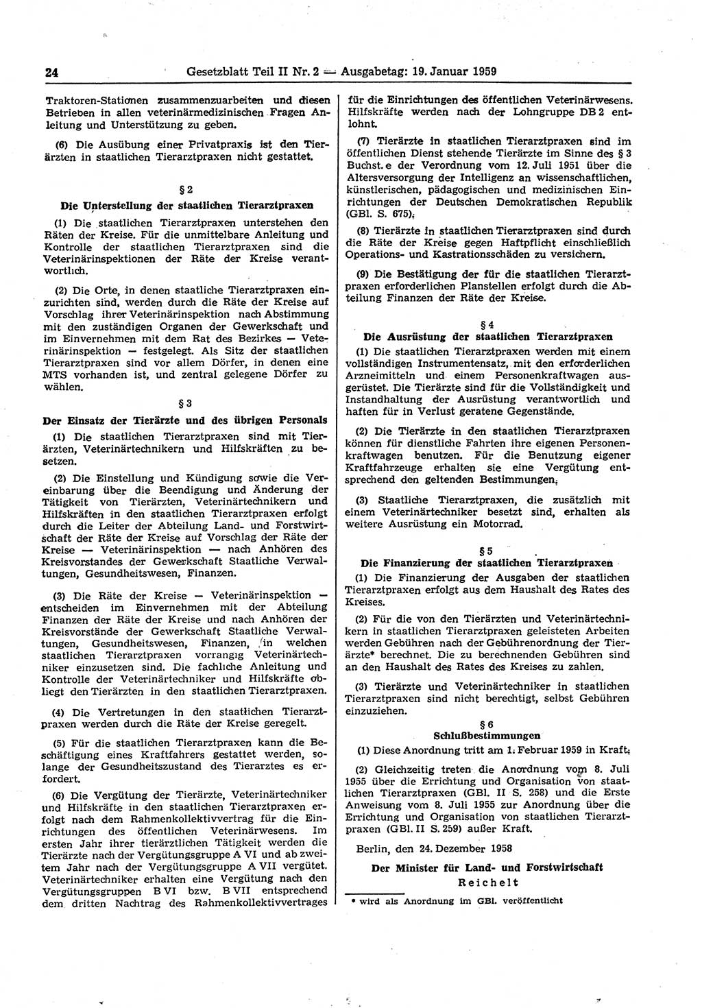 Gesetzblatt (GBl.) der Deutschen Demokratischen Republik (DDR) Teil ⅠⅠ 1959, Seite 24 (GBl. DDR ⅠⅠ 1959, S. 24)