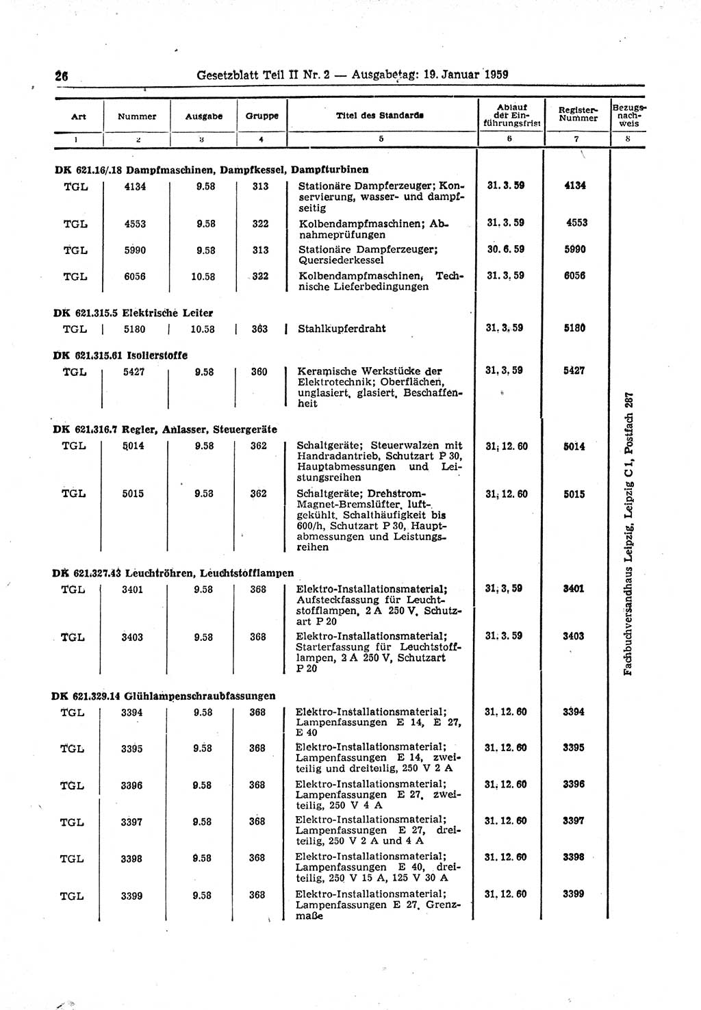 Gesetzblatt (GBl.) der Deutschen Demokratischen Republik (DDR) Teil ⅠⅠ 1959, Seite 26 (GBl. DDR ⅠⅠ 1959, S. 26)