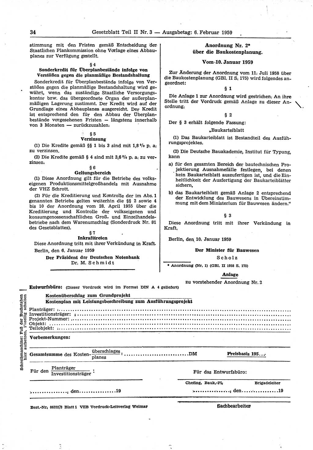 Gesetzblatt (GBl.) der Deutschen Demokratischen Republik (DDR) Teil ⅠⅠ 1959, Seite 34 (GBl. DDR ⅠⅠ 1959, S. 34)