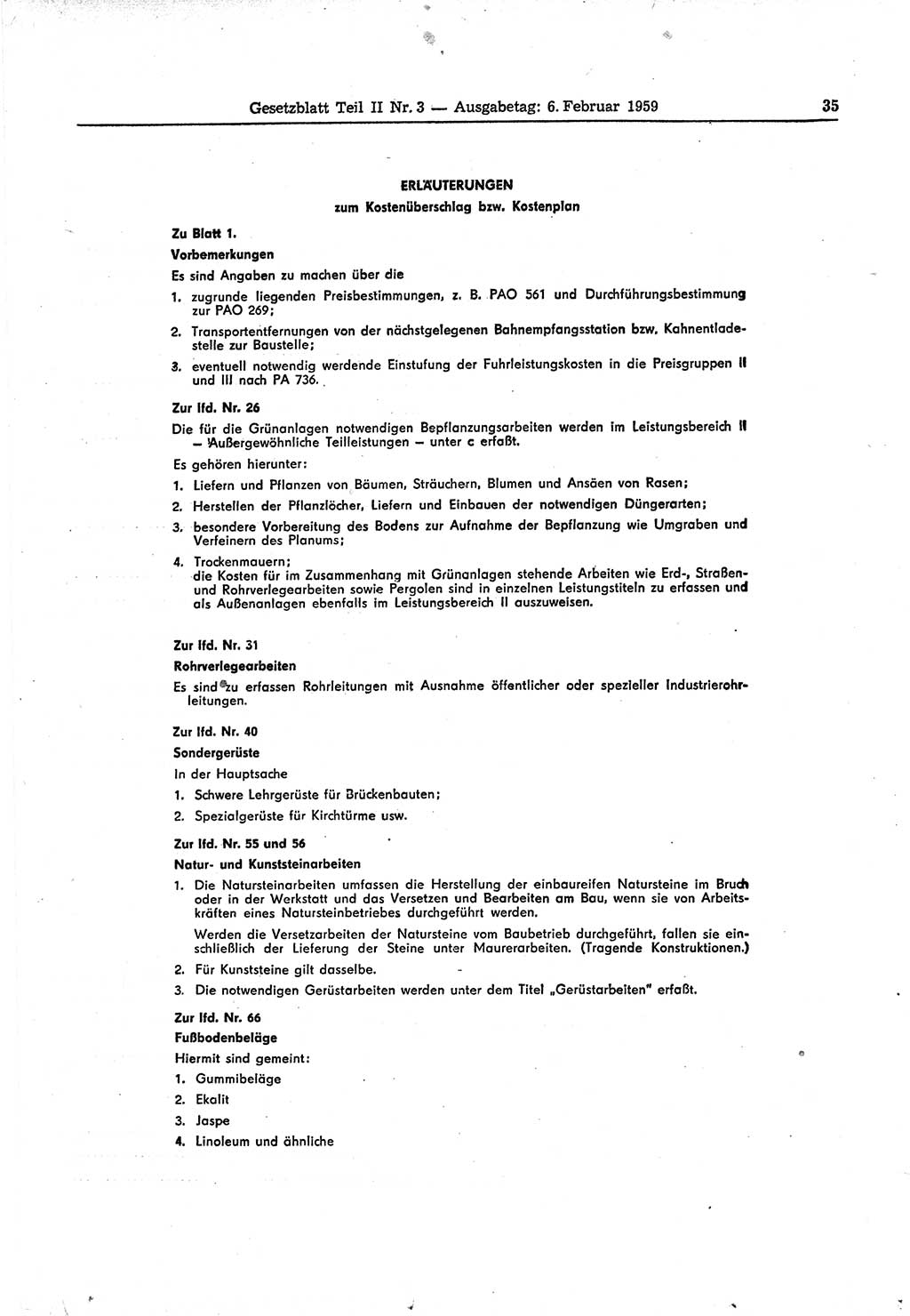 Gesetzblatt (GBl.) der Deutschen Demokratischen Republik (DDR) Teil ⅠⅠ 1959, Seite 35 (GBl. DDR ⅠⅠ 1959, S. 35)