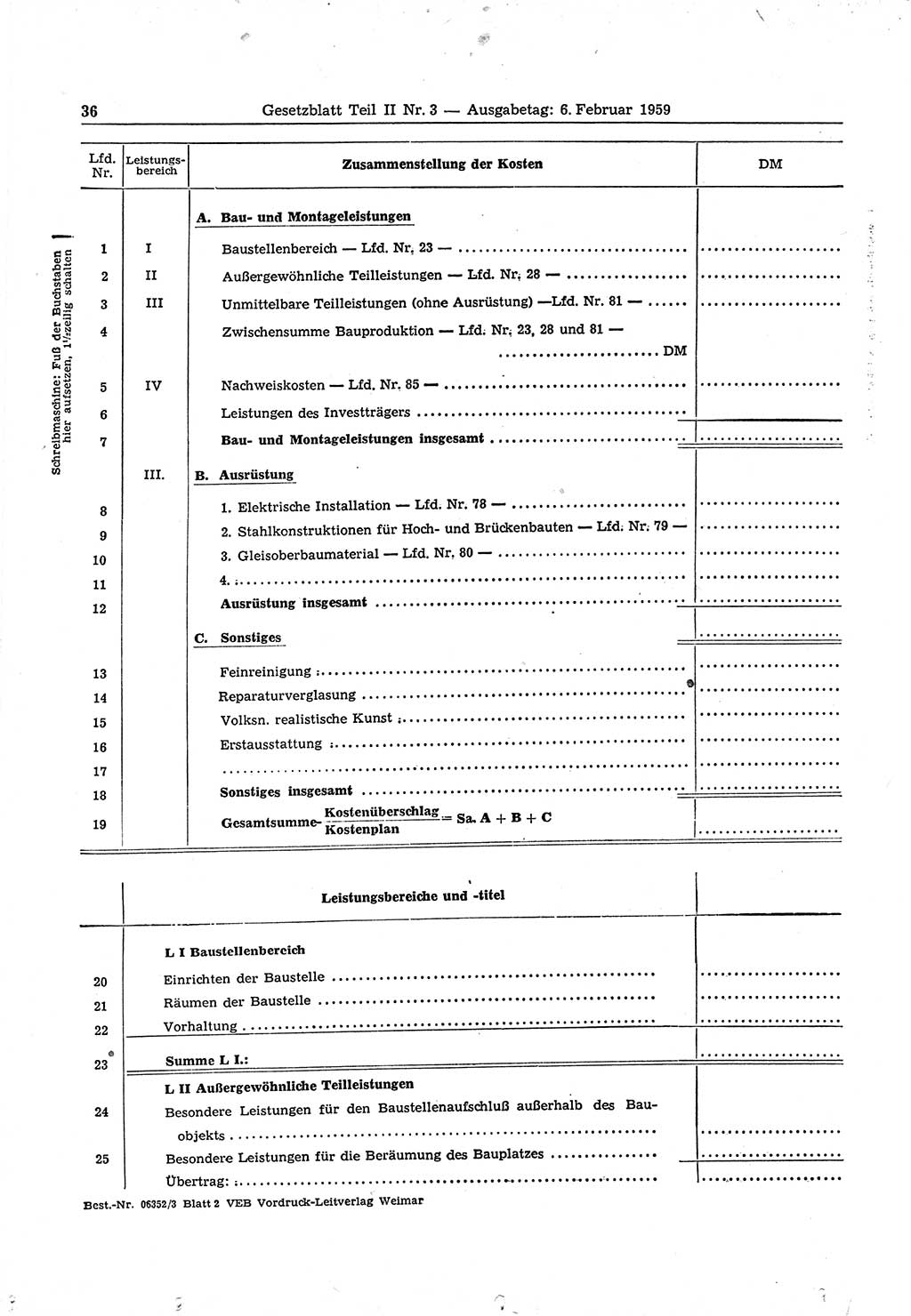 Gesetzblatt (GBl.) der Deutschen Demokratischen Republik (DDR) Teil ⅠⅠ 1959, Seite 36 (GBl. DDR ⅠⅠ 1959, S. 36)