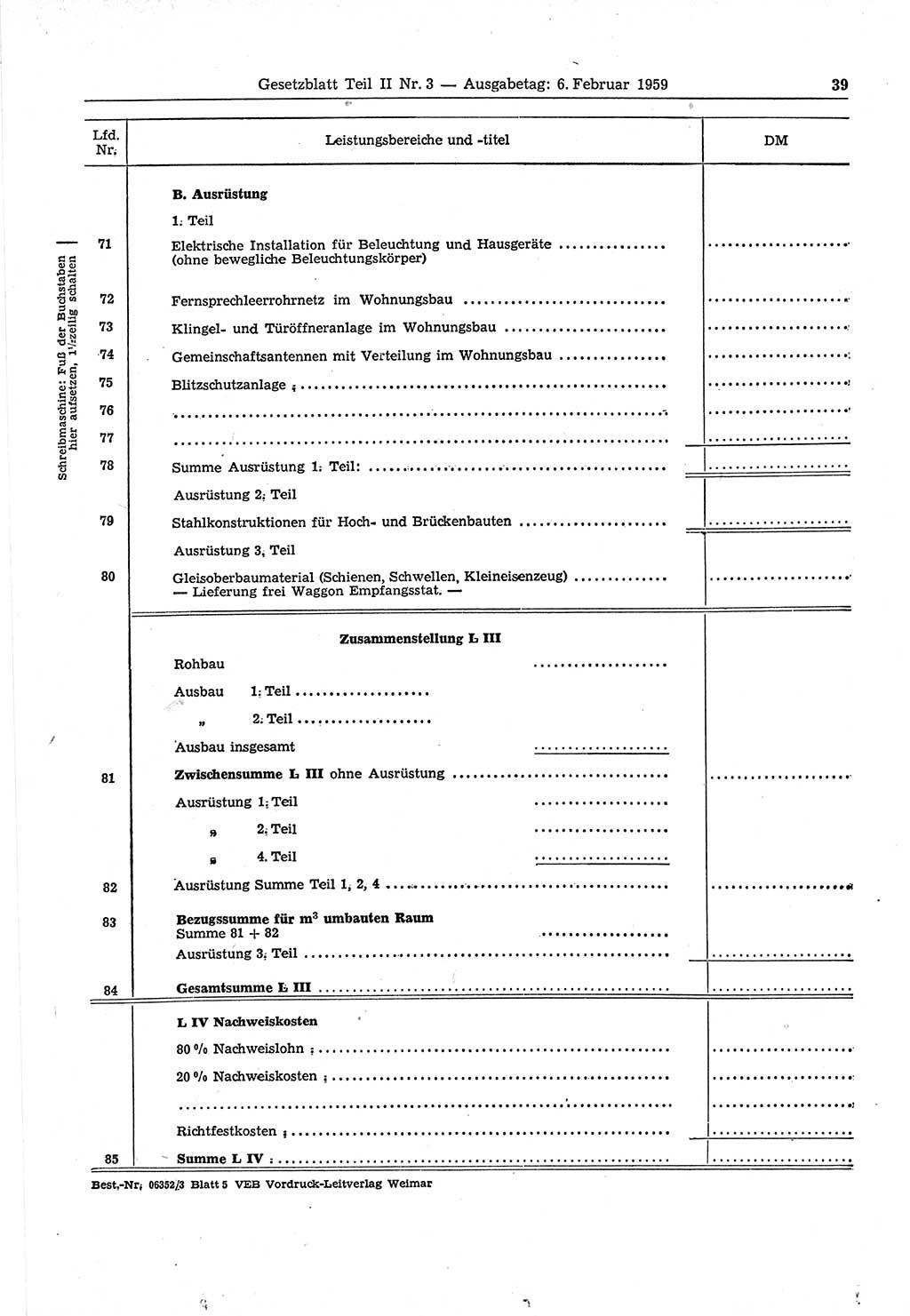 Gesetzblatt (GBl.) der Deutschen Demokratischen Republik (DDR) Teil ⅠⅠ 1959, Seite 39 (GBl. DDR ⅠⅠ 1959, S. 39)