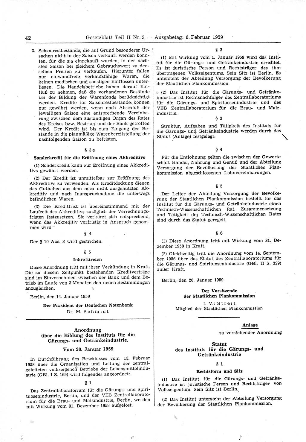 Gesetzblatt (GBl.) der Deutschen Demokratischen Republik (DDR) Teil ⅠⅠ 1959, Seite 42 (GBl. DDR ⅠⅠ 1959, S. 42)