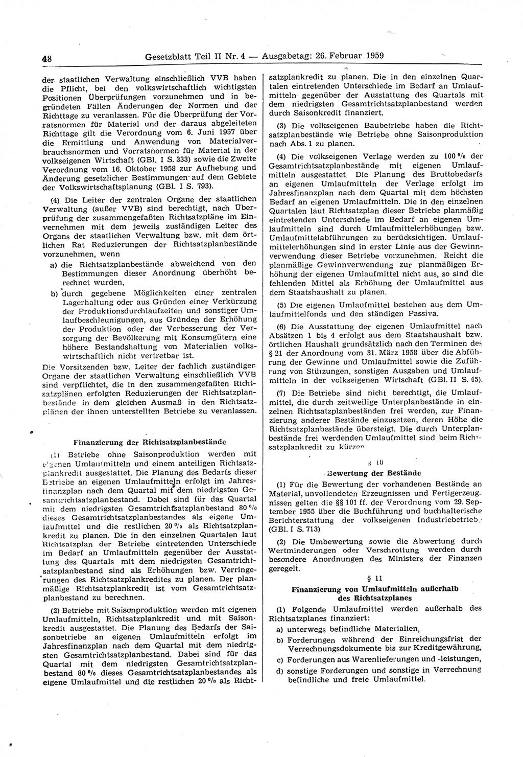 Gesetzblatt (GBl.) der Deutschen Demokratischen Republik (DDR) Teil ⅠⅠ 1959, Seite 48 (GBl. DDR ⅠⅠ 1959, S. 48)