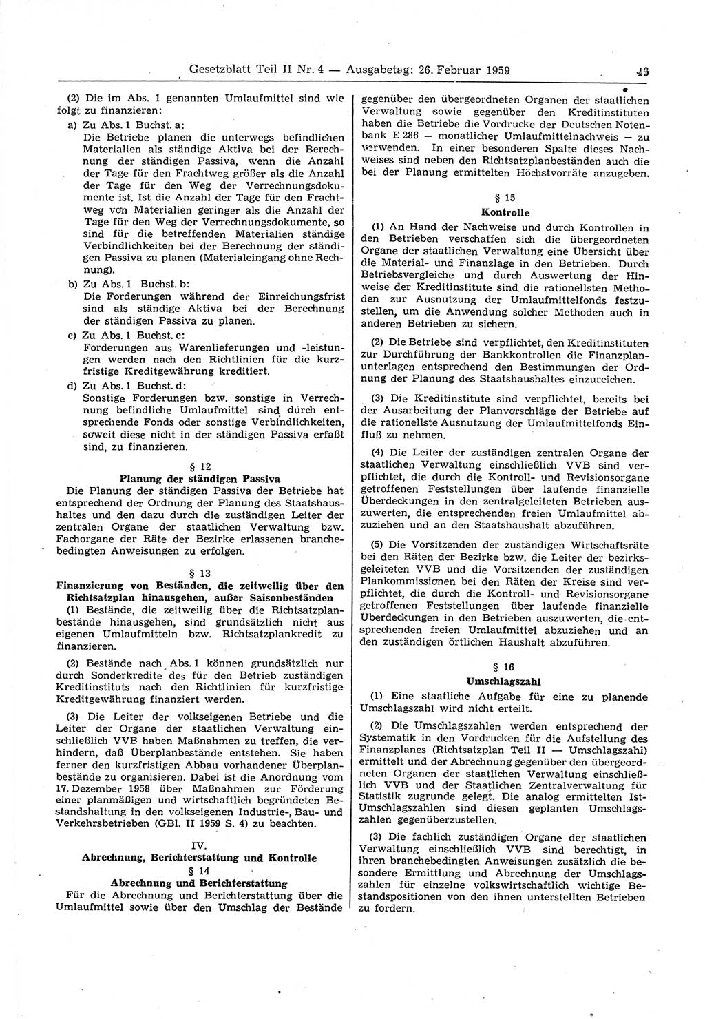 Gesetzblatt (GBl.) der Deutschen Demokratischen Republik (DDR) Teil ⅠⅠ 1959, Seite 49 (GBl. DDR ⅠⅠ 1959, S. 49)