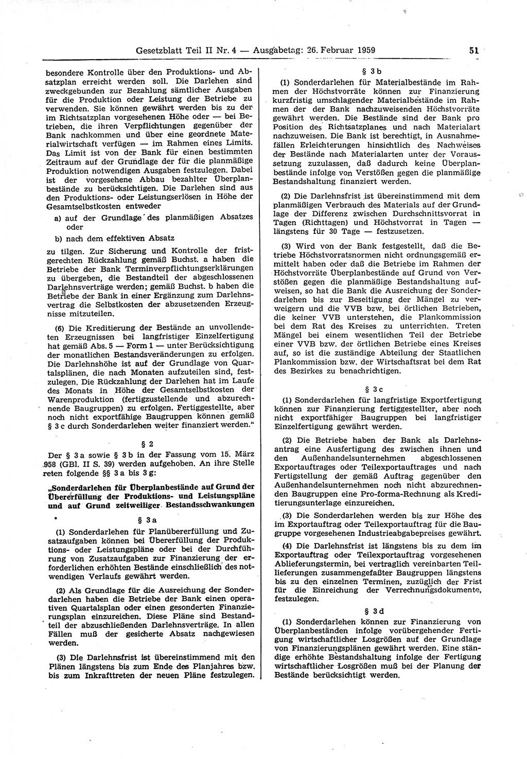 Gesetzblatt (GBl.) der Deutschen Demokratischen Republik (DDR) Teil ⅠⅠ 1959, Seite 51 (GBl. DDR ⅠⅠ 1959, S. 51)