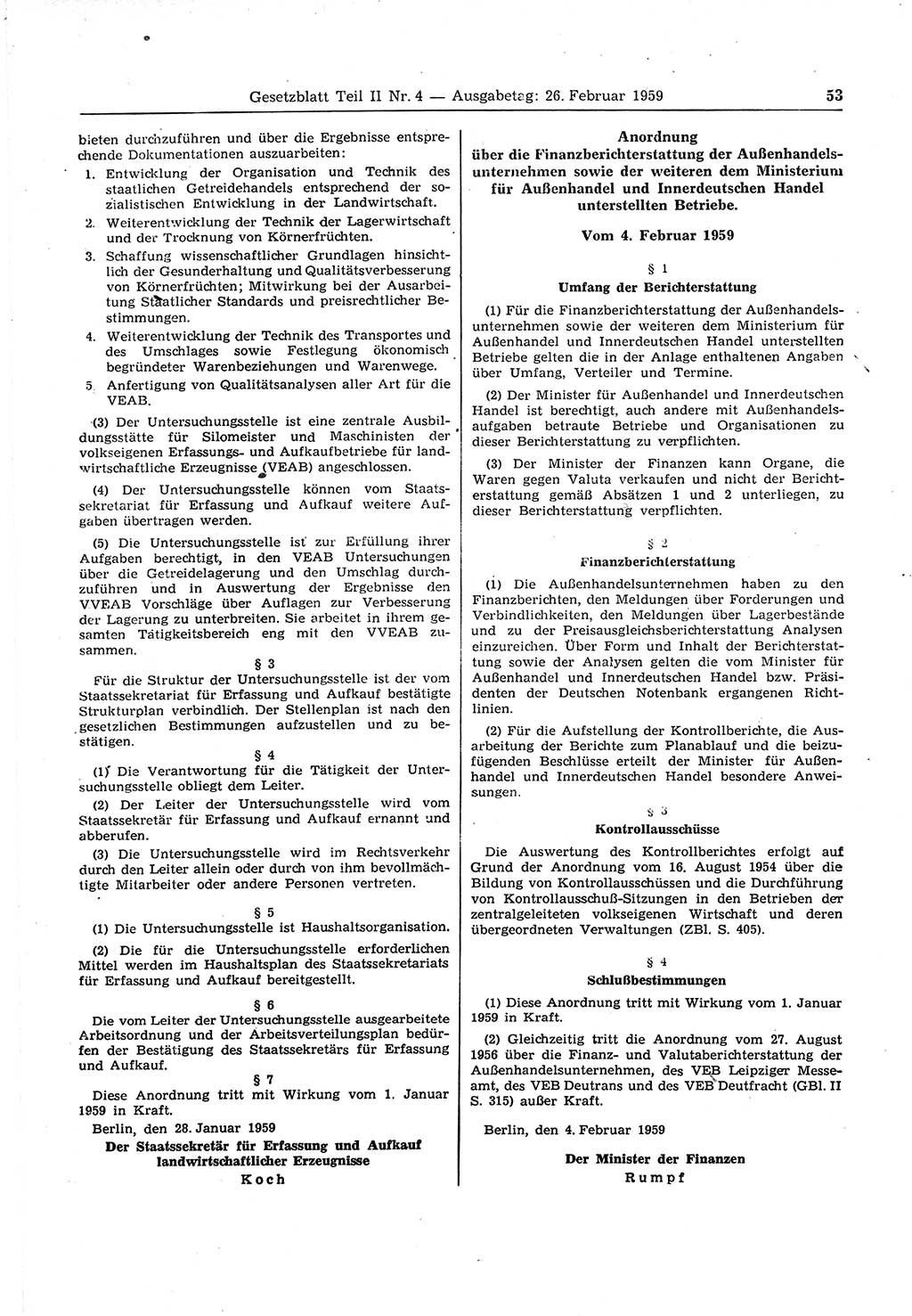Gesetzblatt (GBl.) der Deutschen Demokratischen Republik (DDR) Teil ⅠⅠ 1959, Seite 53 (GBl. DDR ⅠⅠ 1959, S. 53)