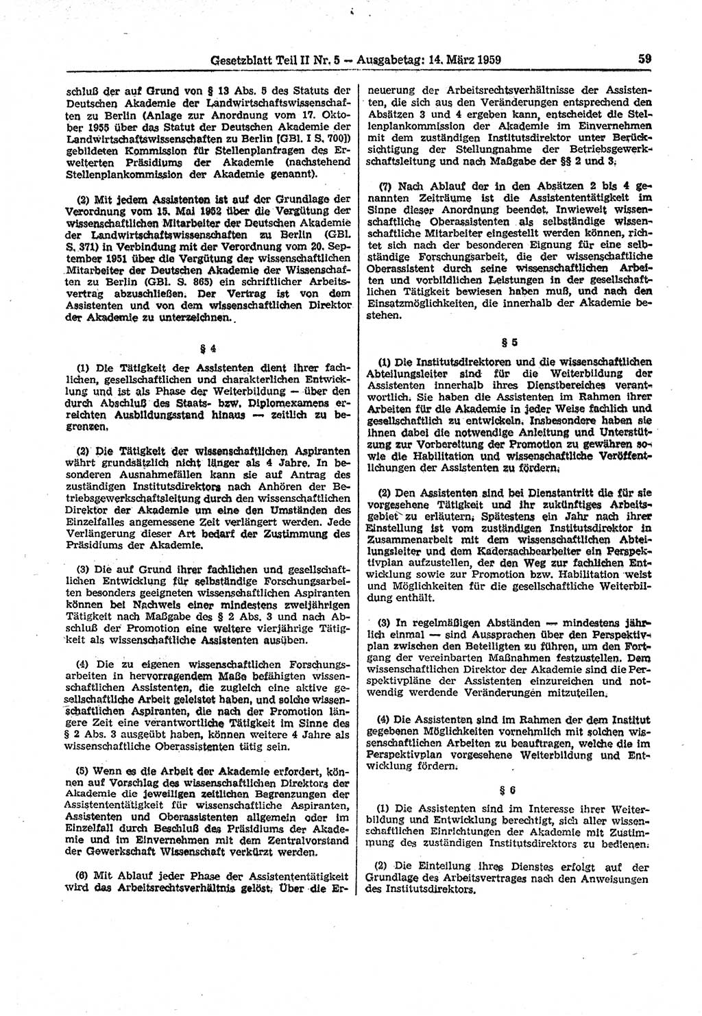 Gesetzblatt (GBl.) der Deutschen Demokratischen Republik (DDR) Teil ⅠⅠ 1959, Seite 59 (GBl. DDR ⅠⅠ 1959, S. 59)