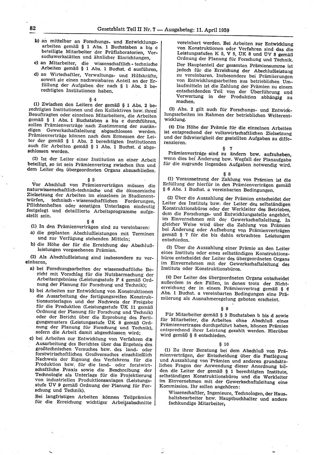 Gesetzblatt (GBl.) der Deutschen Demokratischen Republik (DDR) Teil ⅠⅠ 1959, Seite 82 (GBl. DDR ⅠⅠ 1959, S. 82)