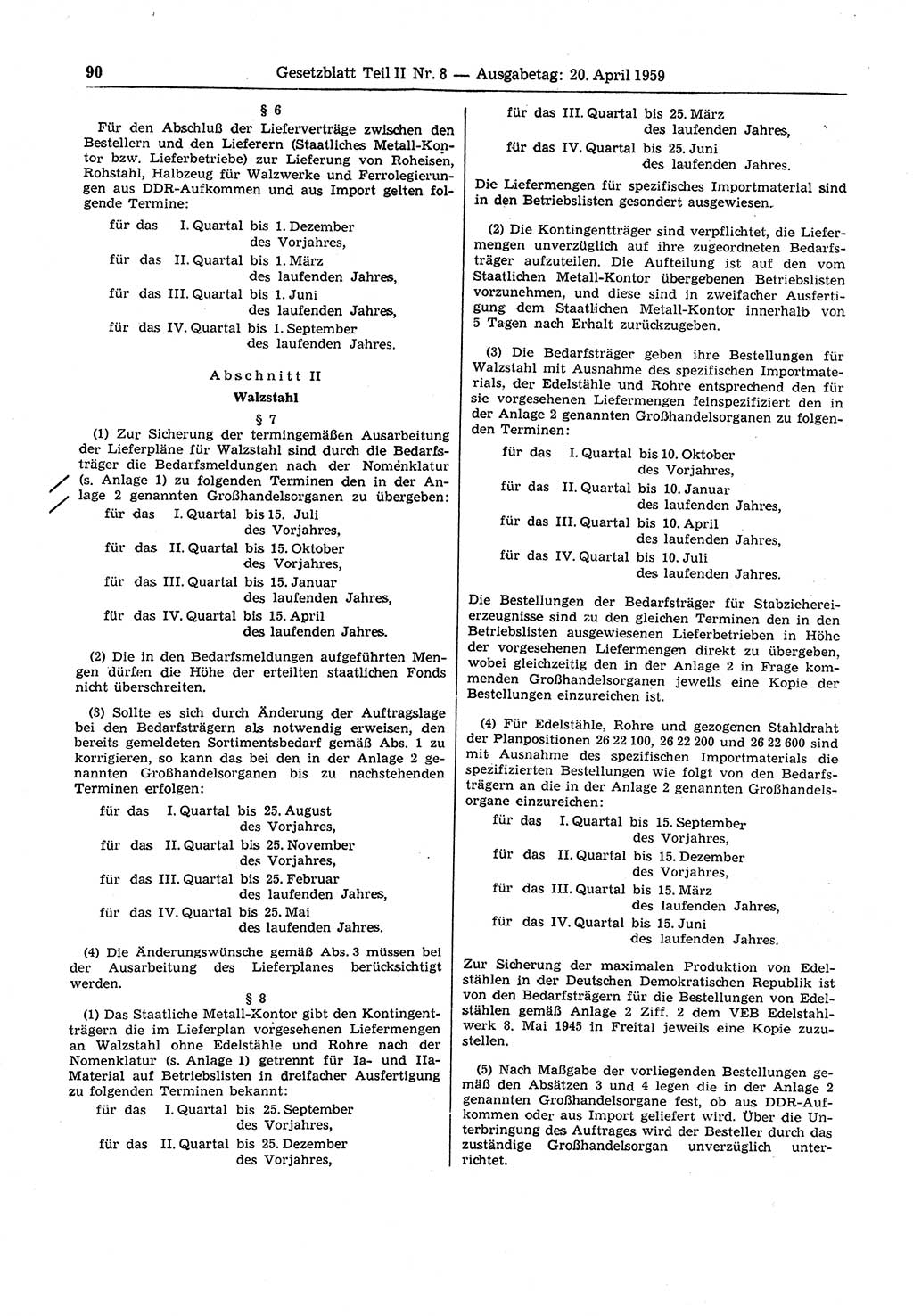 Gesetzblatt (GBl.) der Deutschen Demokratischen Republik (DDR) Teil ⅠⅠ 1959, Seite 90 (GBl. DDR ⅠⅠ 1959, S. 90)