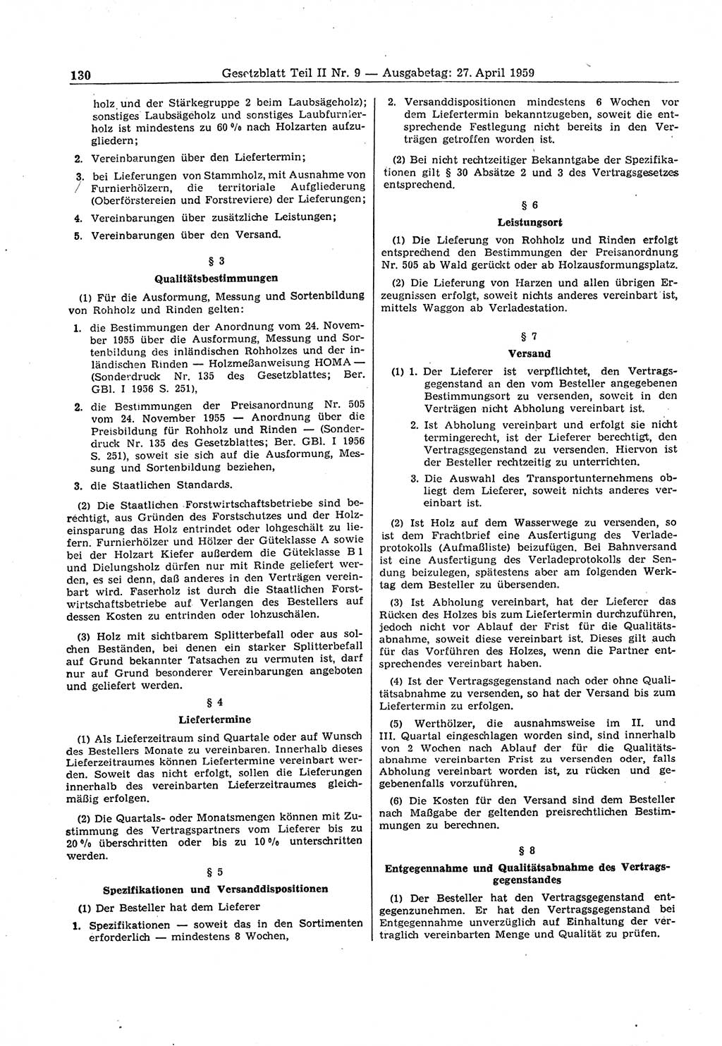 Gesetzblatt (GBl.) der Deutschen Demokratischen Republik (DDR) Teil ⅠⅠ 1959, Seite 130 (GBl. DDR ⅠⅠ 1959, S. 130)