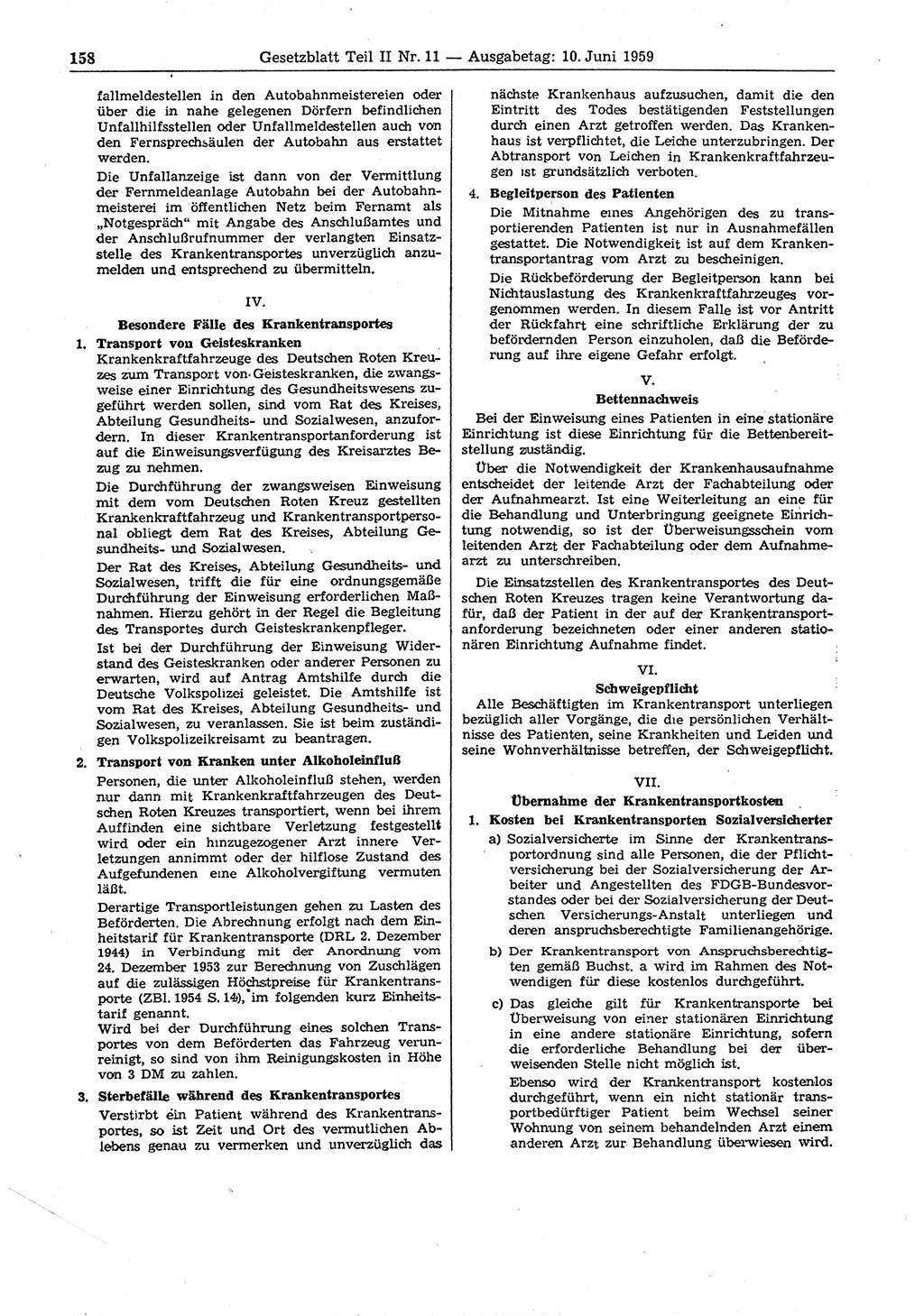 Gesetzblatt (GBl.) der Deutschen Demokratischen Republik (DDR) Teil ⅠⅠ 1959, Seite 158 (GBl. DDR ⅠⅠ 1959, S. 158)