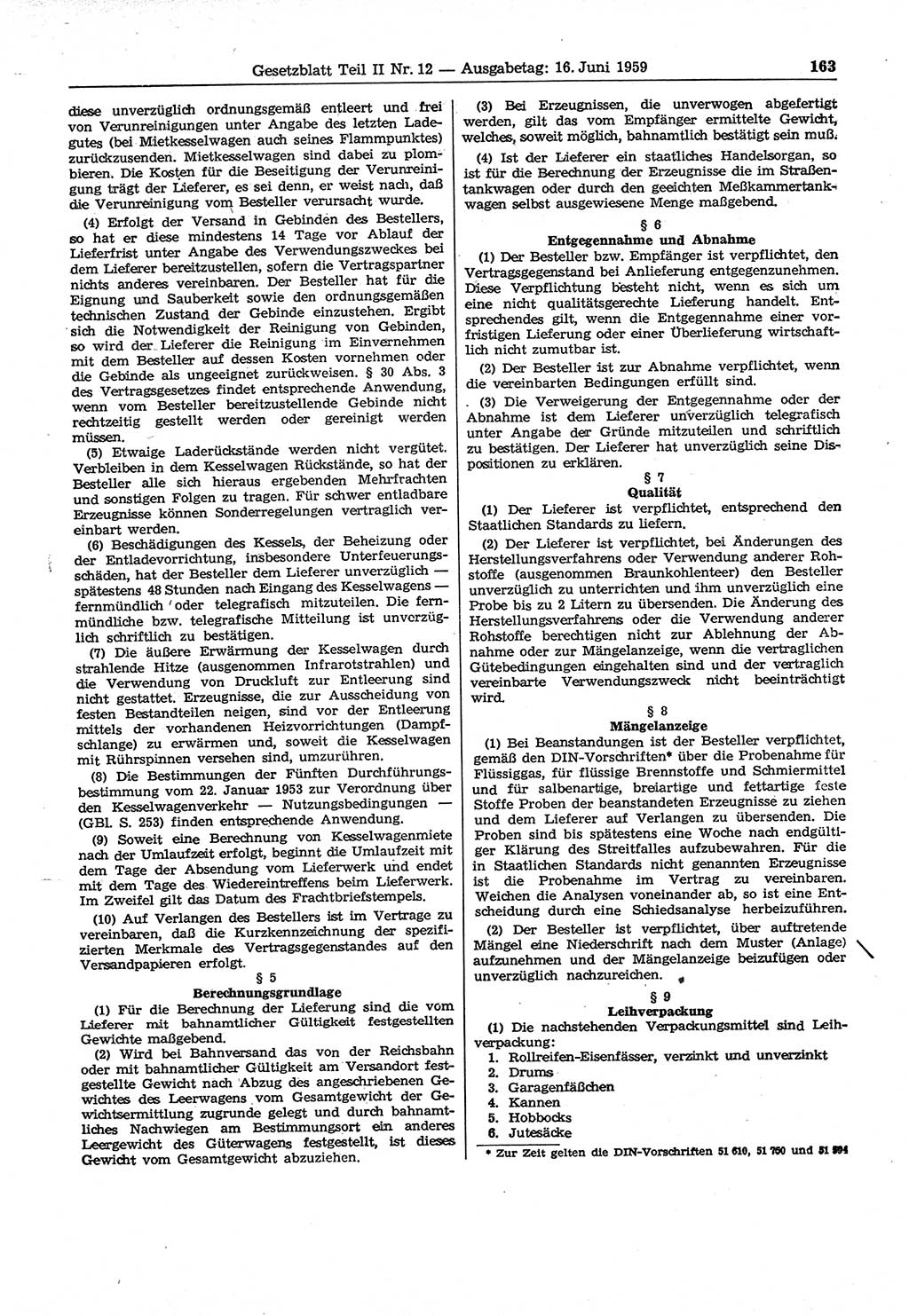 Gesetzblatt (GBl.) der Deutschen Demokratischen Republik (DDR) Teil ⅠⅠ 1959, Seite 163 (GBl. DDR ⅠⅠ 1959, S. 163)