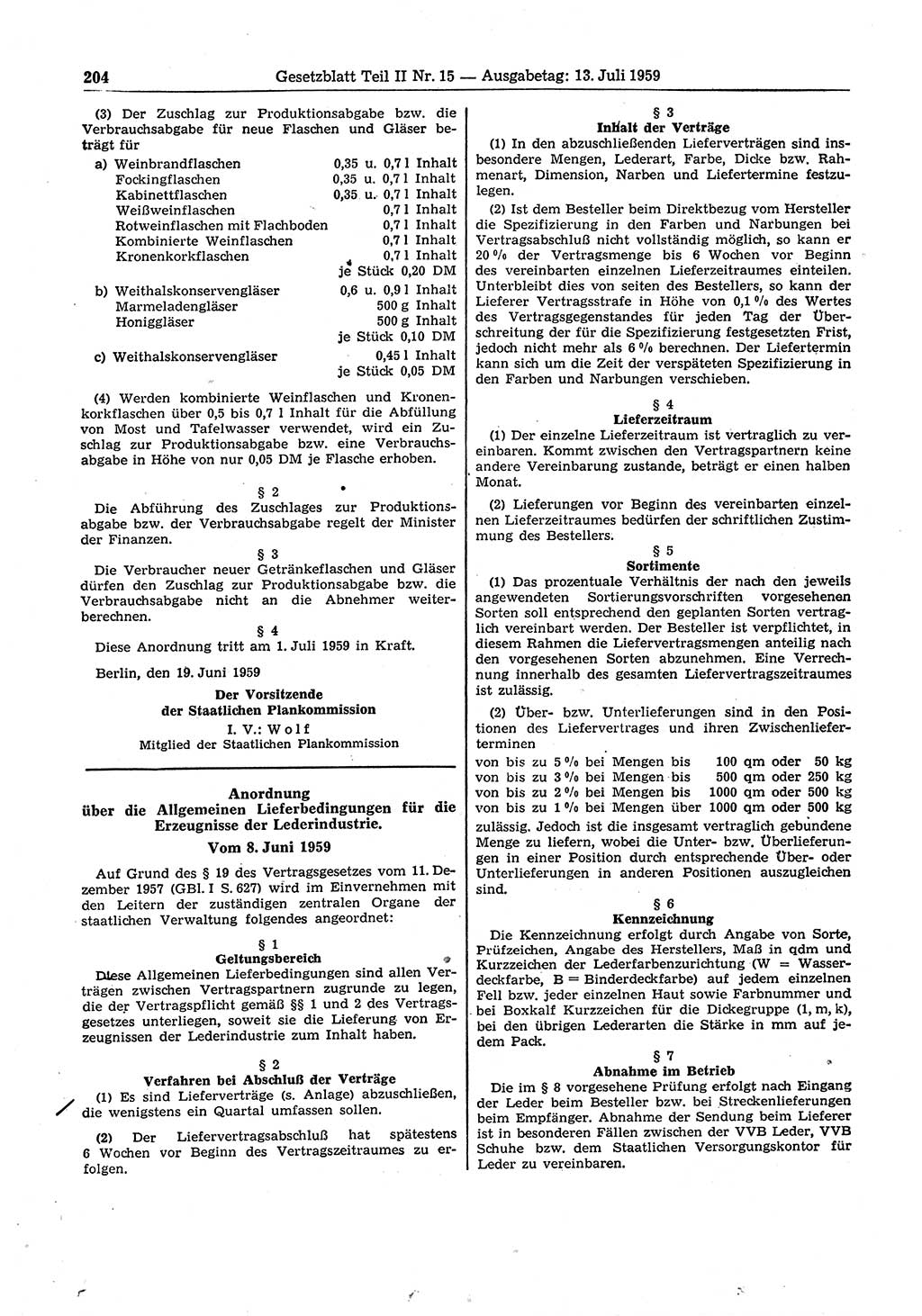 Gesetzblatt (GBl.) der Deutschen Demokratischen Republik (DDR) Teil ⅠⅠ 1959, Seite 204 (GBl. DDR ⅠⅠ 1959, S. 204)