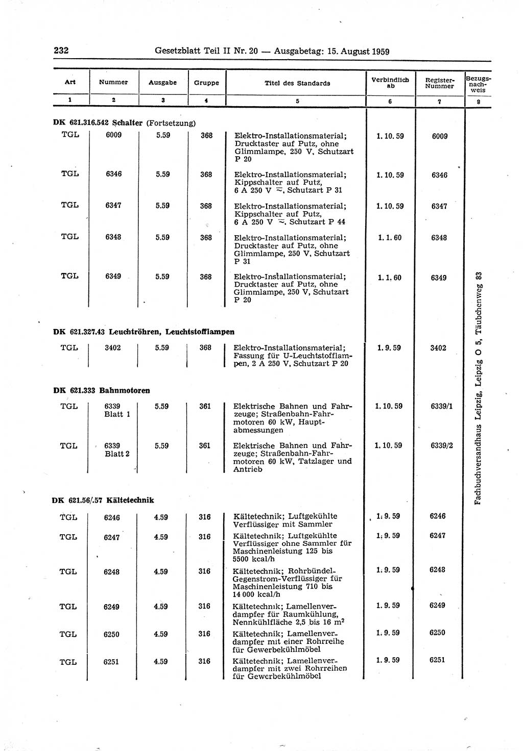 Gesetzblatt (GBl.) der Deutschen Demokratischen Republik (DDR) Teil ⅠⅠ 1959, Seite 232 (GBl. DDR ⅠⅠ 1959, S. 232)