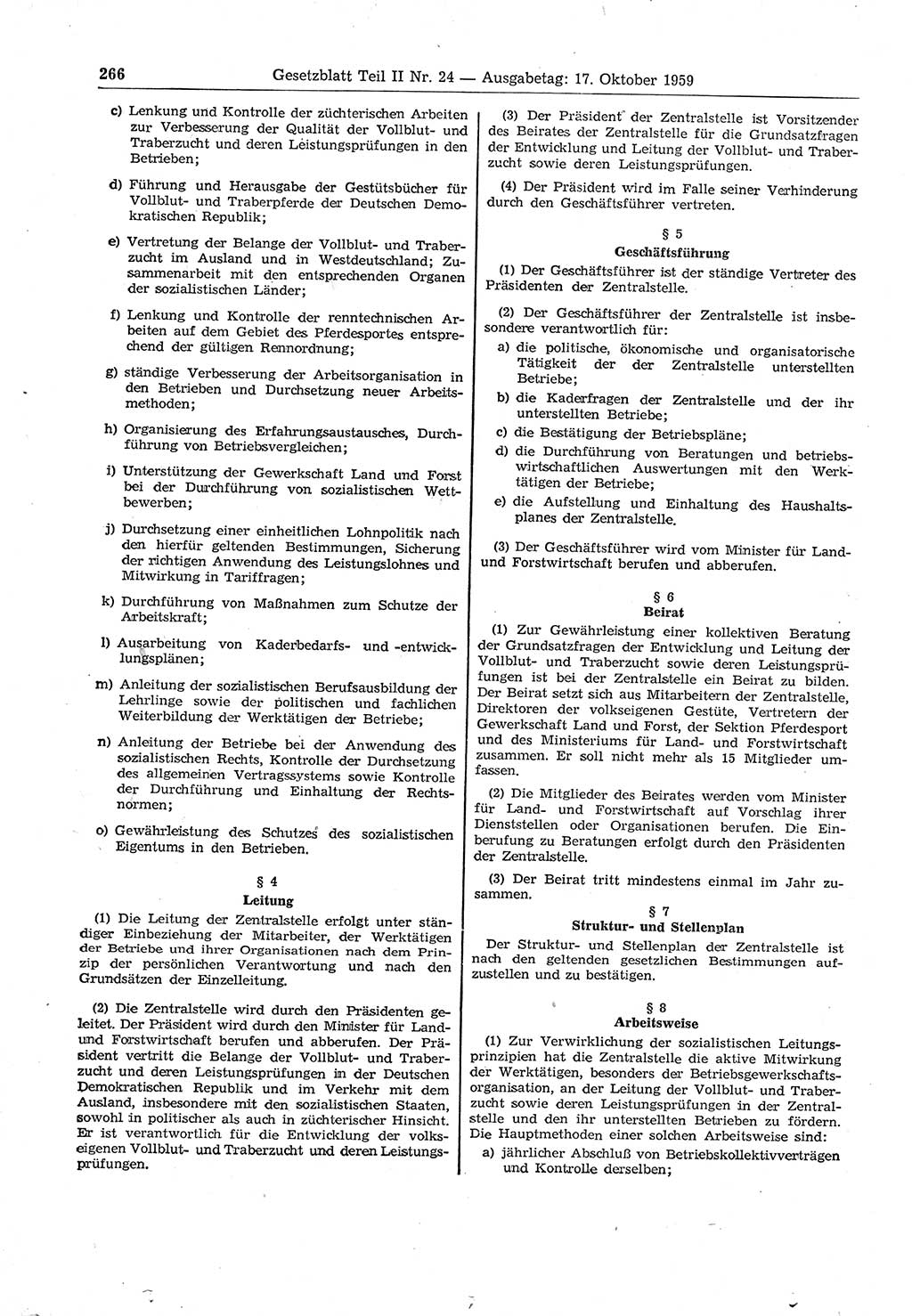 Gesetzblatt (GBl.) der Deutschen Demokratischen Republik (DDR) Teil ⅠⅠ 1959, Seite 266 (GBl. DDR ⅠⅠ 1959, S. 266)