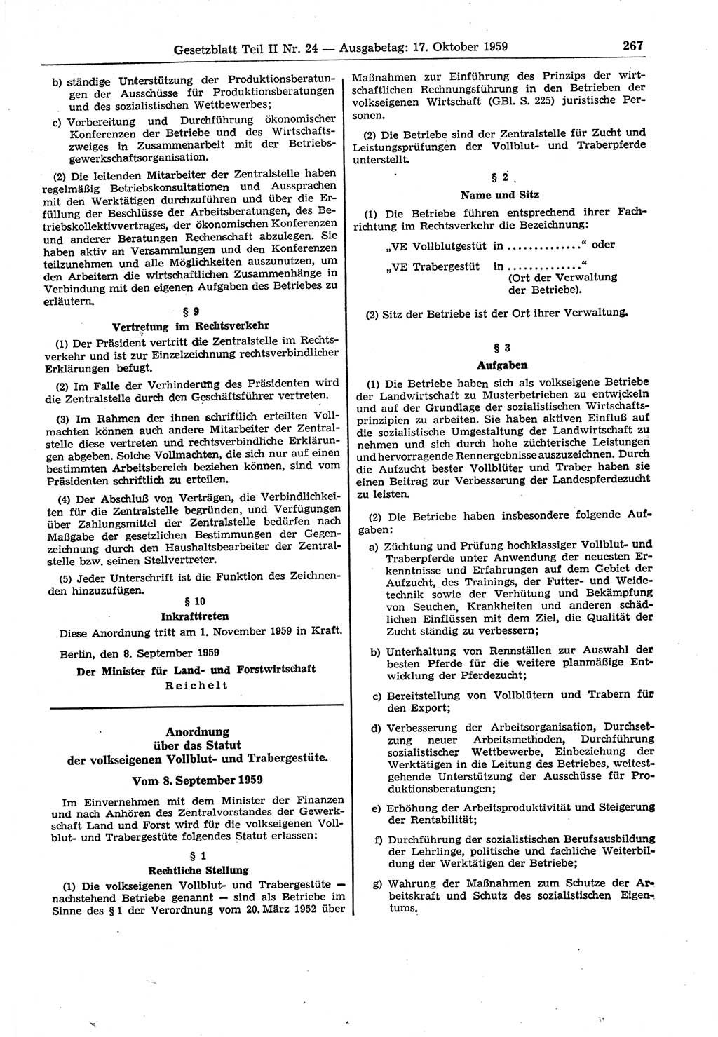 Gesetzblatt (GBl.) der Deutschen Demokratischen Republik (DDR) Teil ⅠⅠ 1959, Seite 267 (GBl. DDR ⅠⅠ 1959, S. 267)