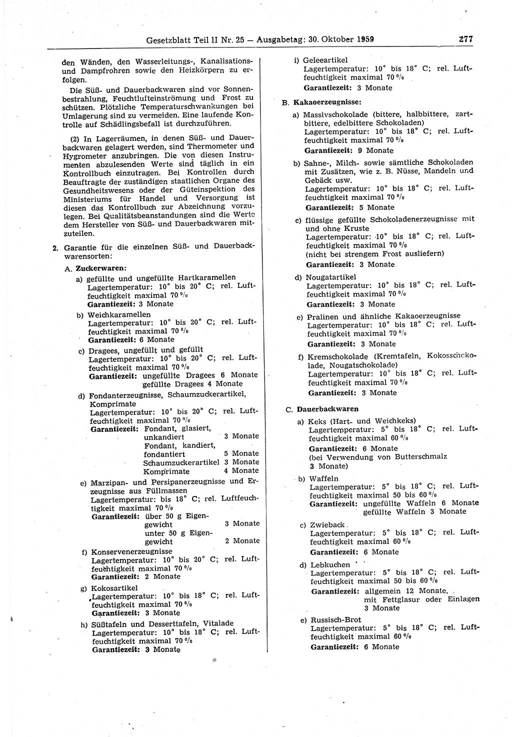 Gesetzblatt (GBl.) der Deutschen Demokratischen Republik (DDR) Teil ⅠⅠ 1959, Seite 277 (GBl. DDR ⅠⅠ 1959, S. 277)