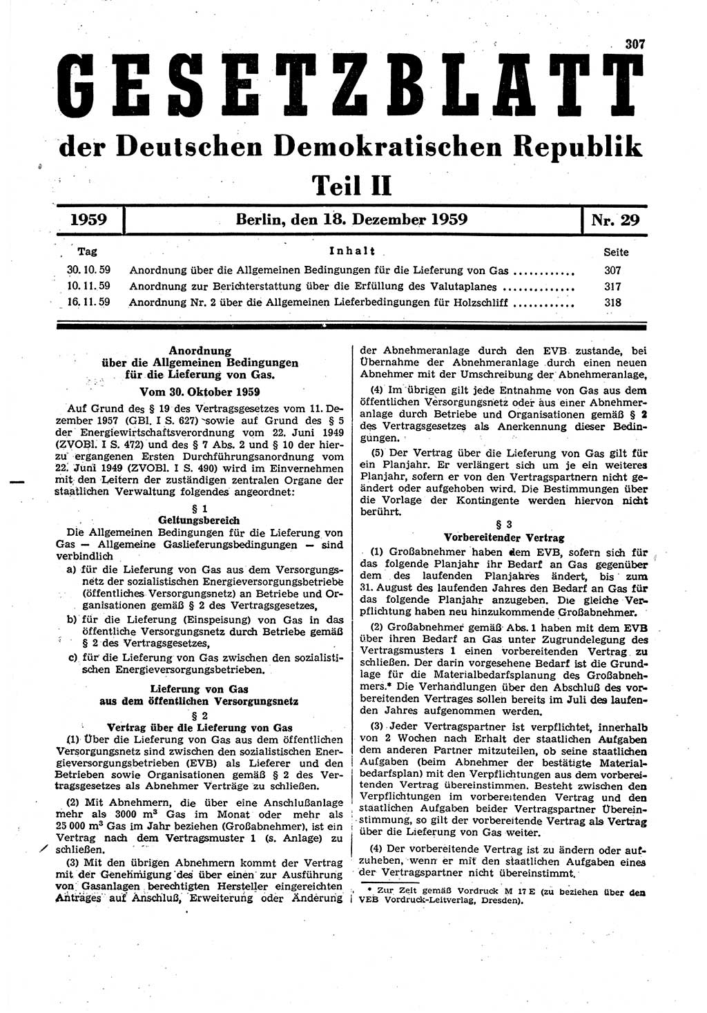 Gesetzblatt (GBl.) der Deutschen Demokratischen Republik (DDR) Teil ⅠⅠ 1959, Seite 307 (GBl. DDR ⅠⅠ 1959, S. 307)