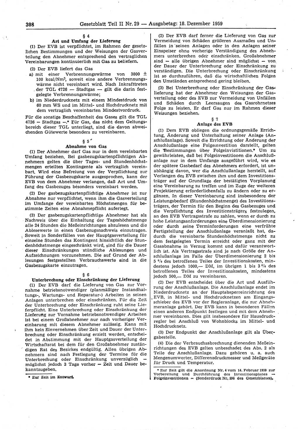 Gesetzblatt (GBl.) der Deutschen Demokratischen Republik (DDR) Teil ⅠⅠ 1959, Seite 308 (GBl. DDR ⅠⅠ 1959, S. 308)