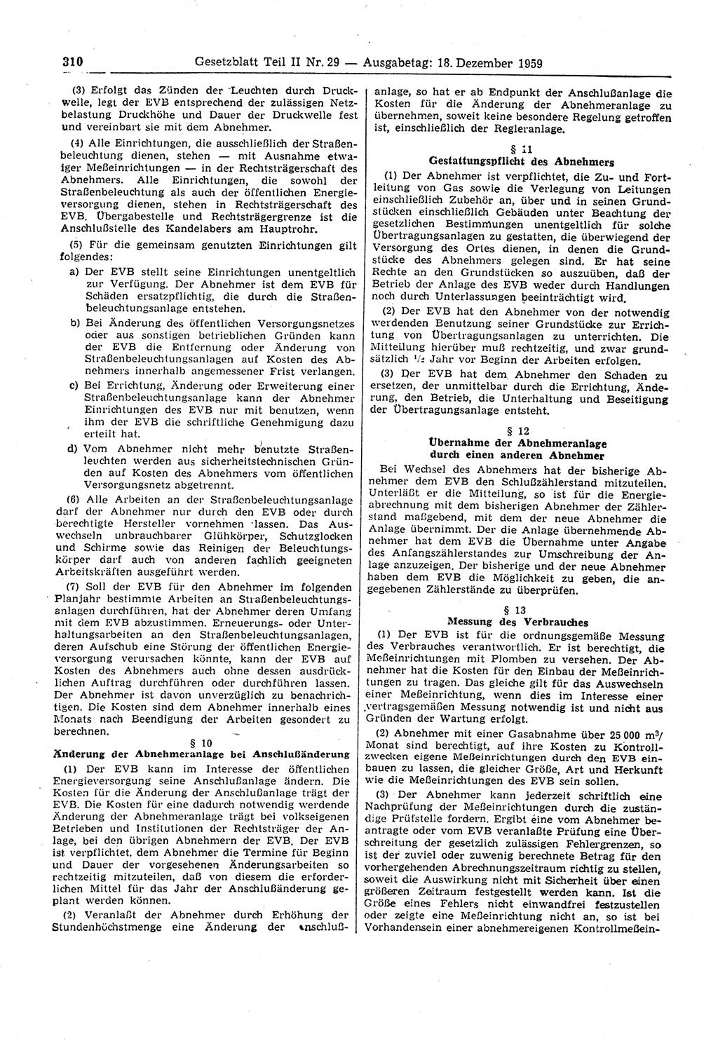 Gesetzblatt (GBl.) der Deutschen Demokratischen Republik (DDR) Teil ⅠⅠ 1959, Seite 310 (GBl. DDR ⅠⅠ 1959, S. 310)