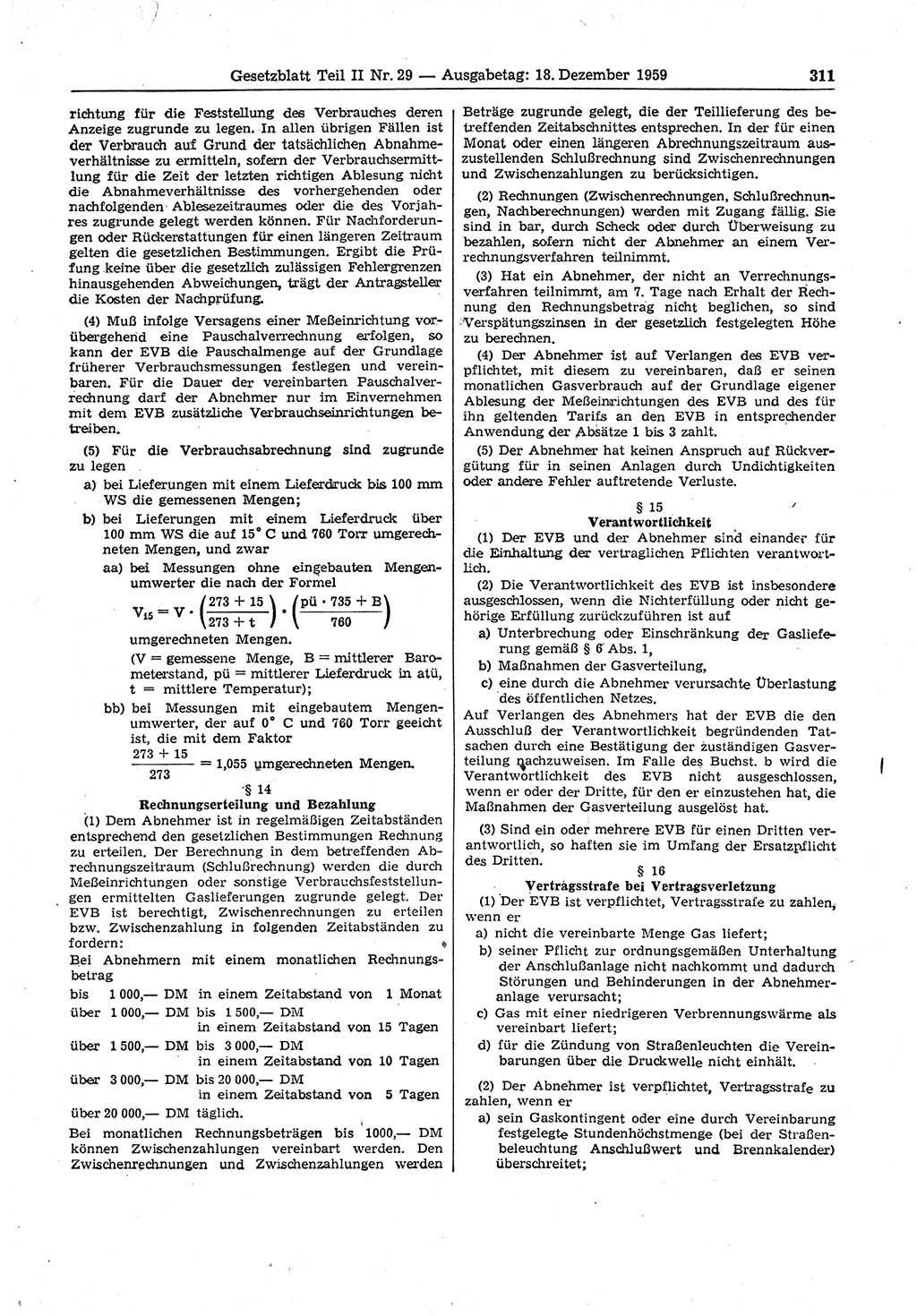 Gesetzblatt (GBl.) der Deutschen Demokratischen Republik (DDR) Teil ⅠⅠ 1959, Seite 311 (GBl. DDR ⅠⅠ 1959, S. 311)