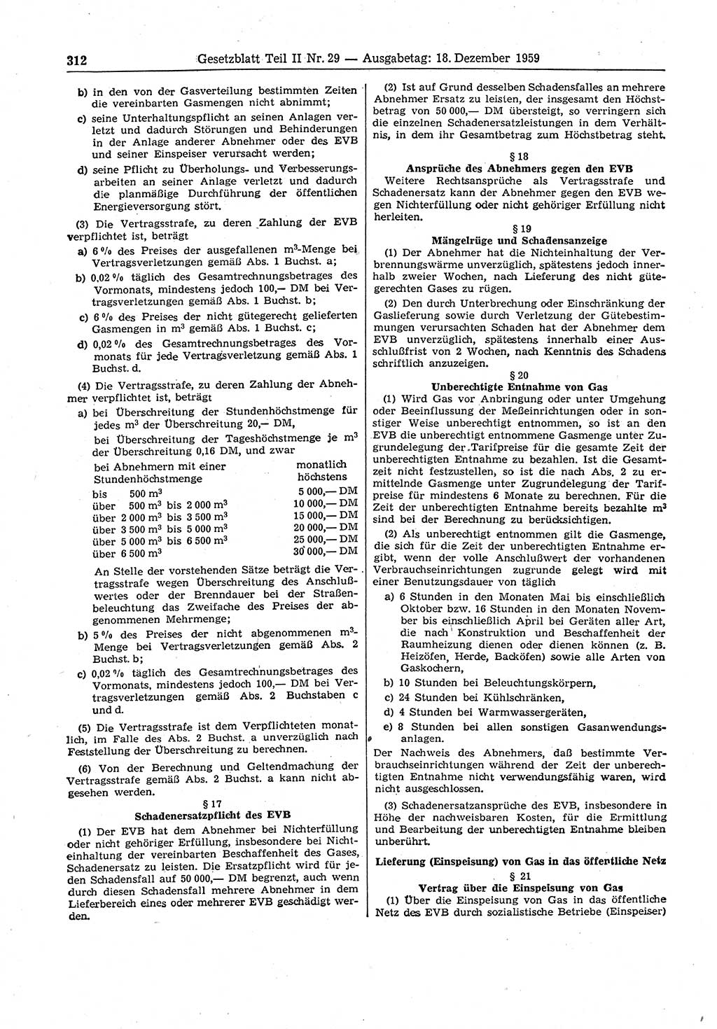 Gesetzblatt (GBl.) der Deutschen Demokratischen Republik (DDR) Teil ⅠⅠ 1959, Seite 312 (GBl. DDR ⅠⅠ 1959, S. 312)
