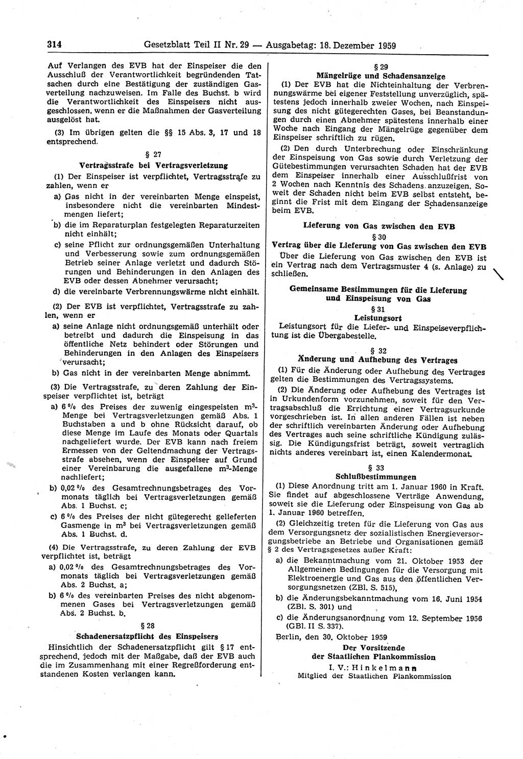Gesetzblatt (GBl.) der Deutschen Demokratischen Republik (DDR) Teil ⅠⅠ 1959, Seite 314 (GBl. DDR ⅠⅠ 1959, S. 314)