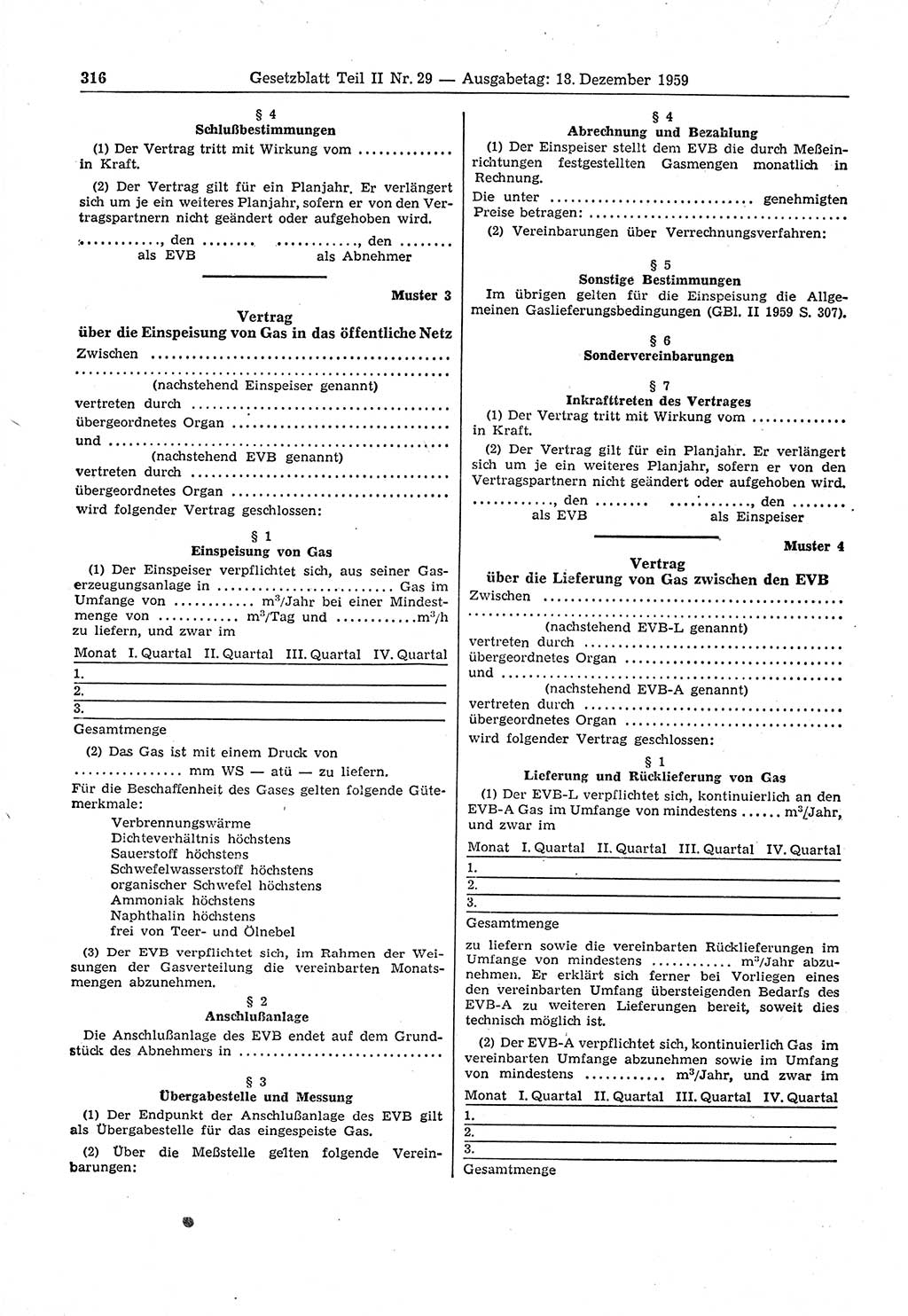 Gesetzblatt (GBl.) der Deutschen Demokratischen Republik (DDR) Teil ⅠⅠ 1959, Seite 316 (GBl. DDR ⅠⅠ 1959, S. 316)