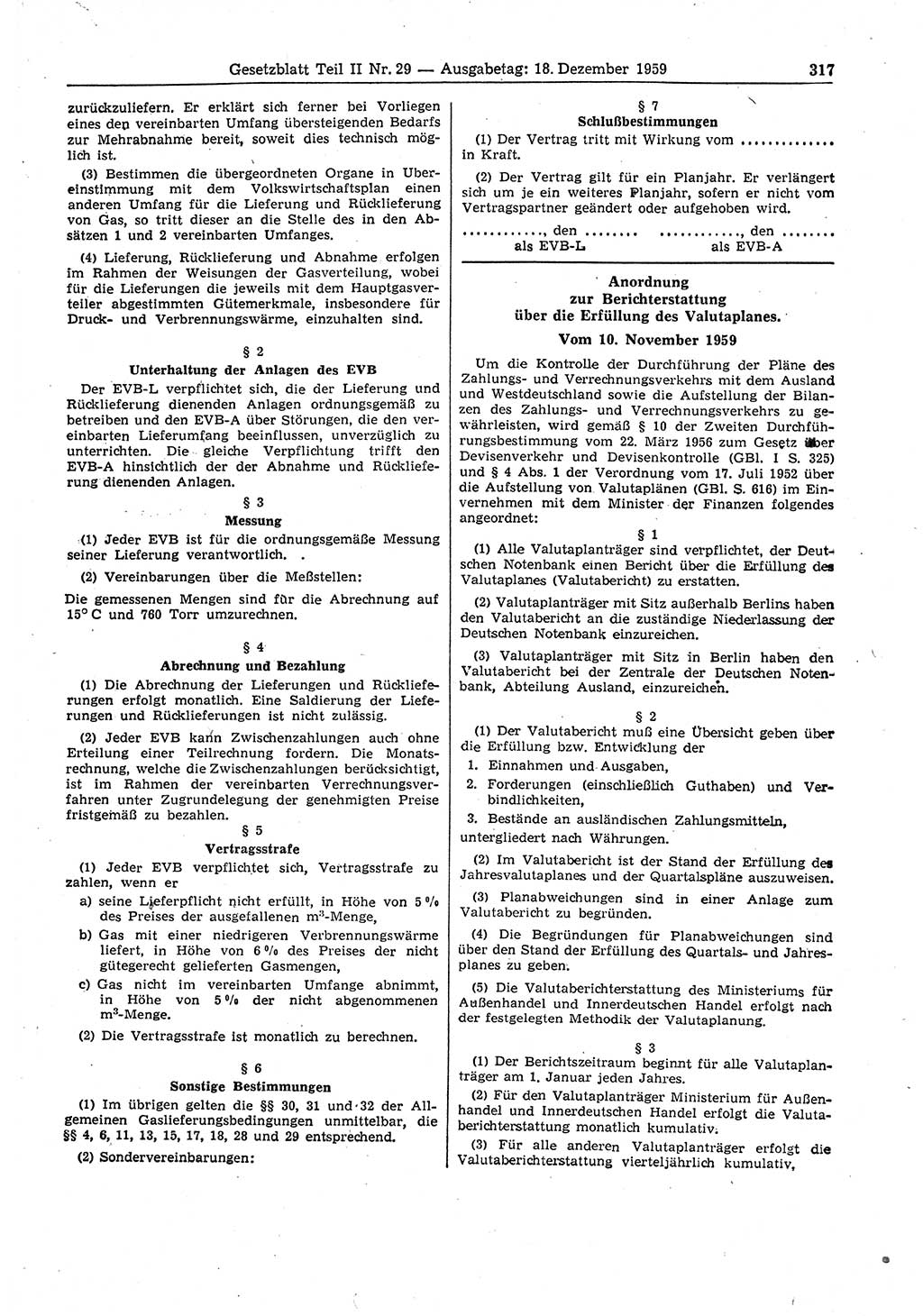 Gesetzblatt (GBl.) der Deutschen Demokratischen Republik (DDR) Teil ⅠⅠ 1959, Seite 317 (GBl. DDR ⅠⅠ 1959, S. 317)