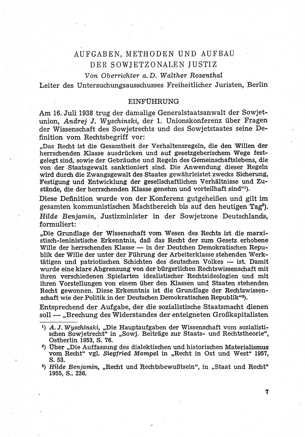 Justiz in der Sowjetischen Besatzungszone (SBZ) Deutschlands [Deutsche Demokratische Republik (DDR)], Bundesministerium für Gesamtdeutsche Fragen (BMG) [Bundesrepublik Deutschland (BRD)] 1959, Seite 7 (Just. SBZ Dtl. DDR BMG BRD 1959, S. 7)