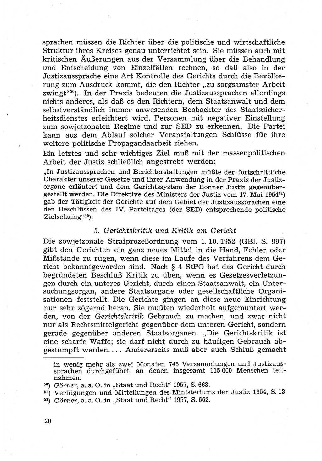 Justiz in der Sowjetischen Besatzungszone (SBZ) Deutschlands [Deutsche Demokratische Republik (DDR)], Bundesministerium für Gesamtdeutsche Fragen (BMG) [Bundesrepublik Deutschland (BRD)] 1959, Seite 20 (Just. SBZ Dtl. DDR BMG BRD 1959, S. 20)