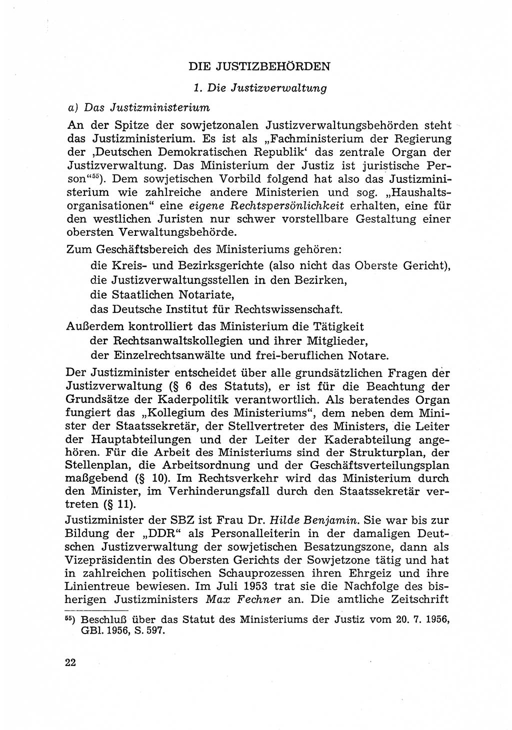 Justiz in der Sowjetischen Besatzungszone (SBZ) Deutschlands [Deutsche Demokratische Republik (DDR)], Bundesministerium für Gesamtdeutsche Fragen (BMG) [Bundesrepublik Deutschland (BRD)] 1959, Seite 22 (Just. SBZ Dtl. DDR BMG BRD 1959, S. 22)