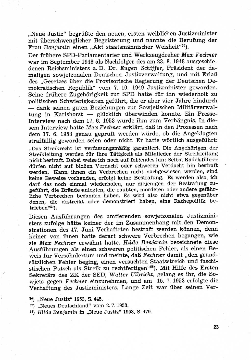 Justiz in der Sowjetischen Besatzungszone (SBZ) Deutschlands [Deutsche Demokratische Republik (DDR)], Bundesministerium für Gesamtdeutsche Fragen (BMG) [Bundesrepublik Deutschland (BRD)] 1959, Seite 23 (Just. SBZ Dtl. DDR BMG BRD 1959, S. 23)
