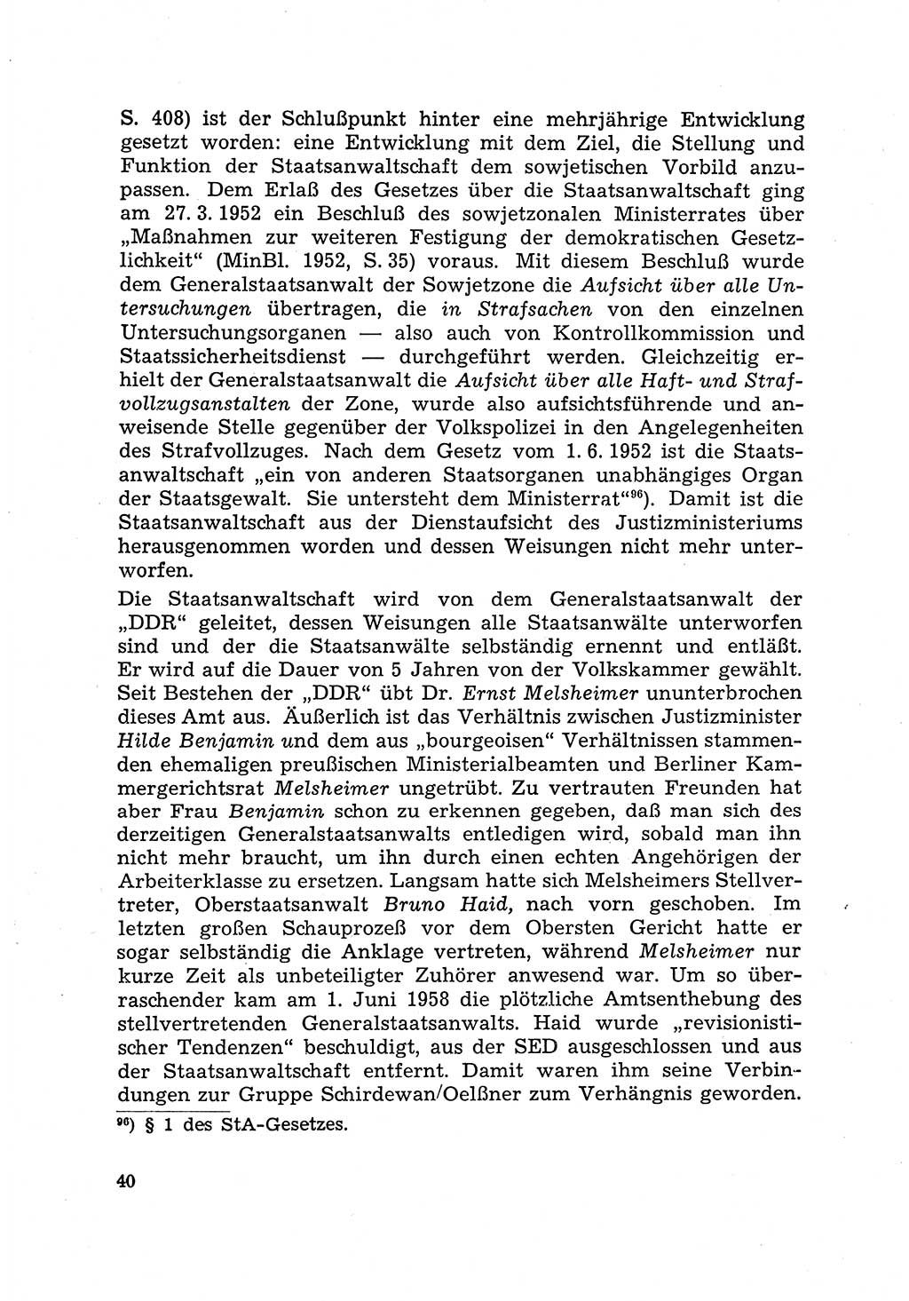 Justiz in der Sowjetischen Besatzungszone (SBZ) Deutschlands [Deutsche Demokratische Republik (DDR)], Bundesministerium für Gesamtdeutsche Fragen (BMG) [Bundesrepublik Deutschland (BRD)] 1959, Seite 40 (Just. SBZ Dtl. DDR BMG BRD 1959, S. 40)