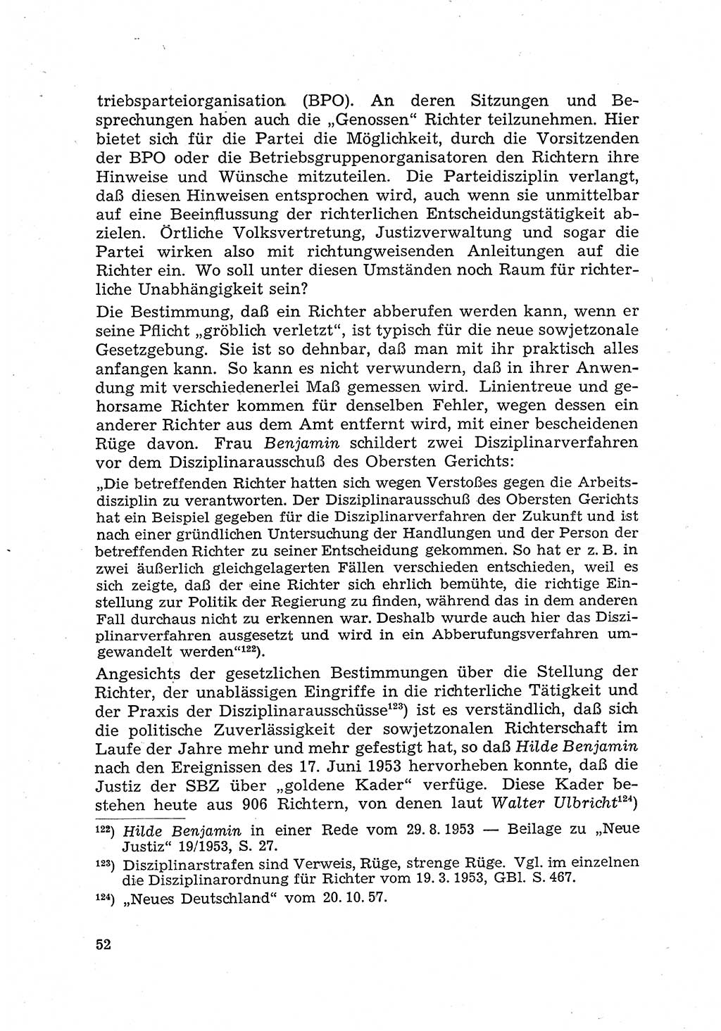 Justiz in der Sowjetischen Besatzungszone (SBZ) Deutschlands [Deutsche Demokratische Republik (DDR)], Bundesministerium für Gesamtdeutsche Fragen (BMG) [Bundesrepublik Deutschland (BRD)] 1959, Seite 52 (Just. SBZ Dtl. DDR BMG BRD 1959, S. 52)