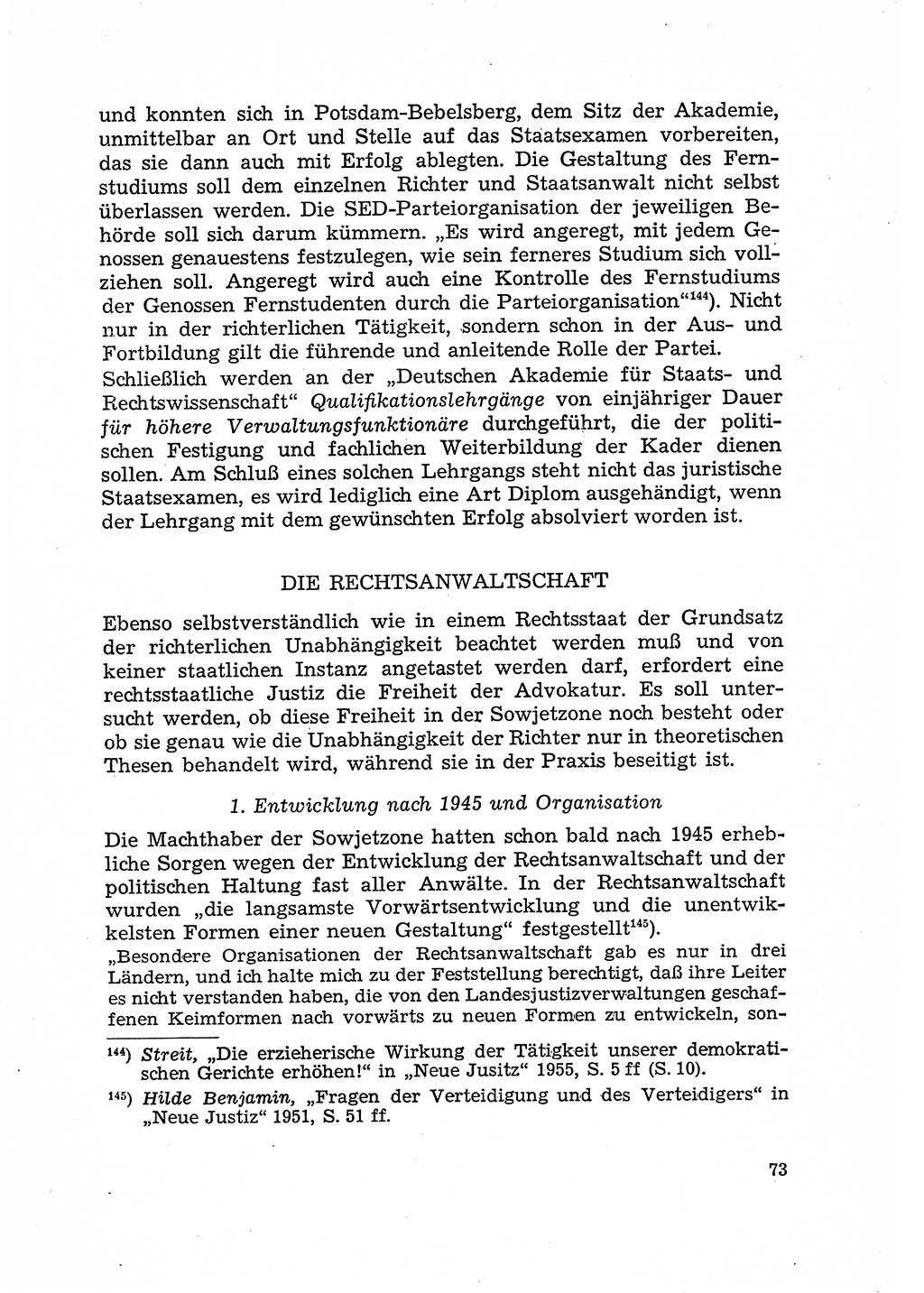 Justiz in der Sowjetischen Besatzungszone (SBZ) Deutschlands [Deutsche Demokratische Republik (DDR)], Bundesministerium für Gesamtdeutsche Fragen (BMG) [Bundesrepublik Deutschland (BRD)] 1959, Seite 73 (Just. SBZ Dtl. DDR BMG BRD 1959, S. 73)