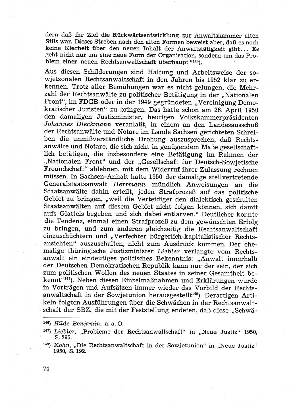 Justiz in der Sowjetischen Besatzungszone (SBZ) Deutschlands [Deutsche Demokratische Republik (DDR)], Bundesministerium für Gesamtdeutsche Fragen (BMG) [Bundesrepublik Deutschland (BRD)] 1959, Seite 74 (Just. SBZ Dtl. DDR BMG BRD 1959, S. 74)