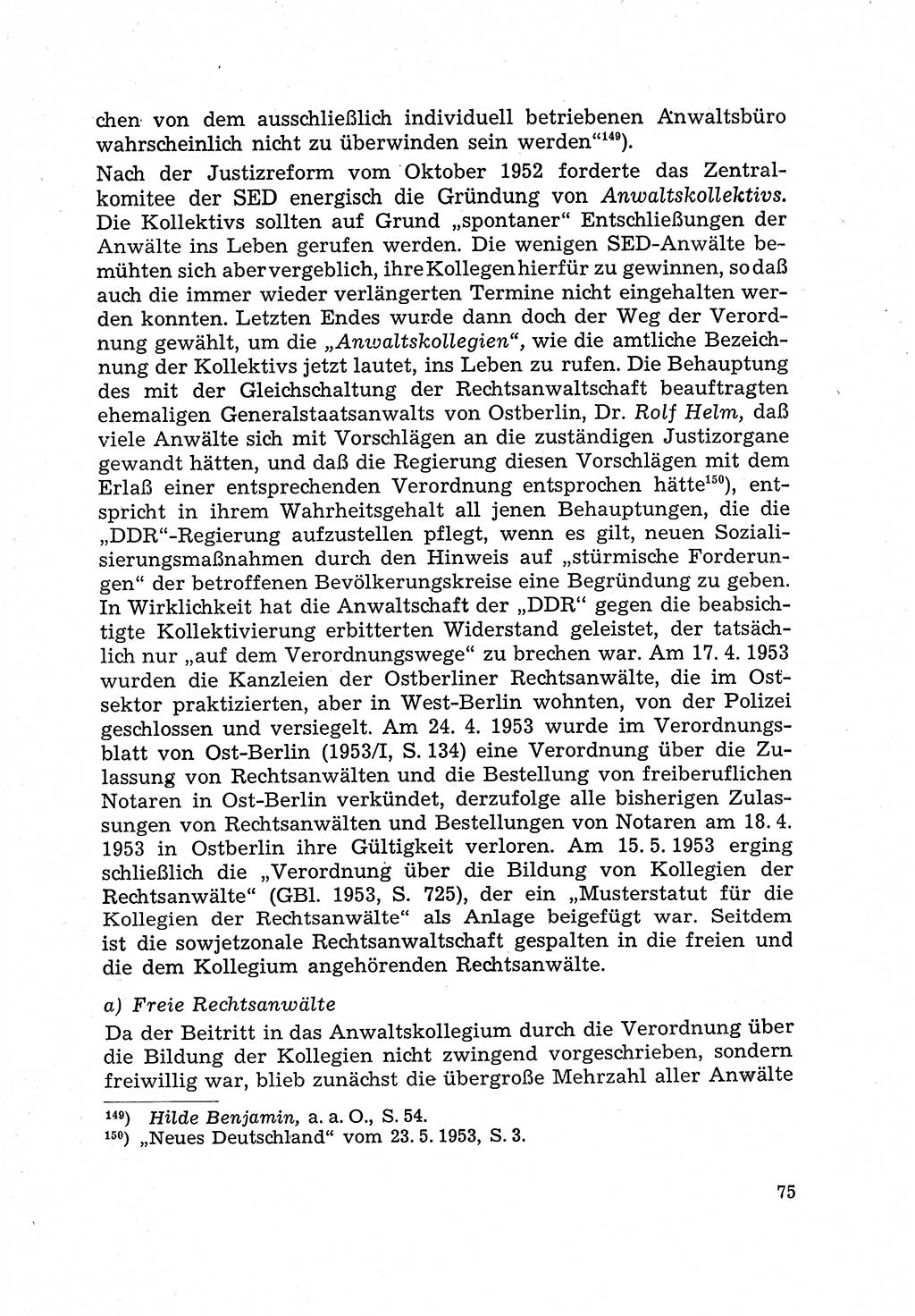 Justiz in der Sowjetischen Besatzungszone (SBZ) Deutschlands [Deutsche Demokratische Republik (DDR)], Bundesministerium für Gesamtdeutsche Fragen (BMG) [Bundesrepublik Deutschland (BRD)] 1959, Seite 75 (Just. SBZ Dtl. DDR BMG BRD 1959, S. 75)