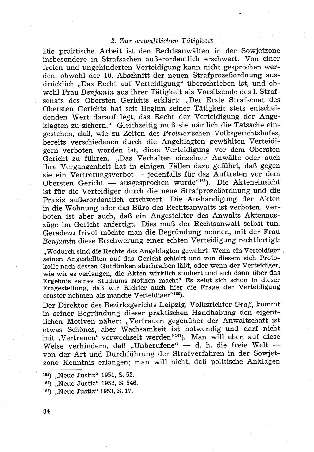Justiz in der Sowjetischen Besatzungszone (SBZ) Deutschlands [Deutsche Demokratische Republik (DDR)], Bundesministerium für Gesamtdeutsche Fragen (BMG) [Bundesrepublik Deutschland (BRD)] 1959, Seite 84 (Just. SBZ Dtl. DDR BMG BRD 1959, S. 84)