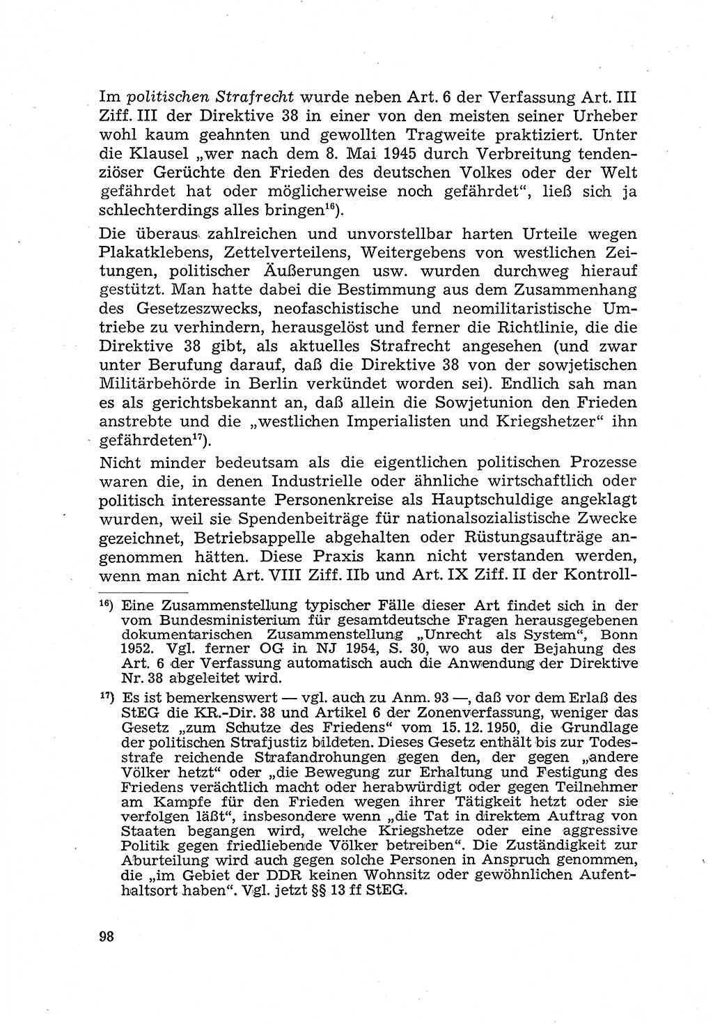 Justiz in der Sowjetischen Besatzungszone (SBZ) Deutschlands [Deutsche Demokratische Republik (DDR)], Bundesministerium für Gesamtdeutsche Fragen (BMG) [Bundesrepublik Deutschland (BRD)] 1959, Seite 98 (Just. SBZ Dtl. DDR BMG BRD 1959, S. 98)