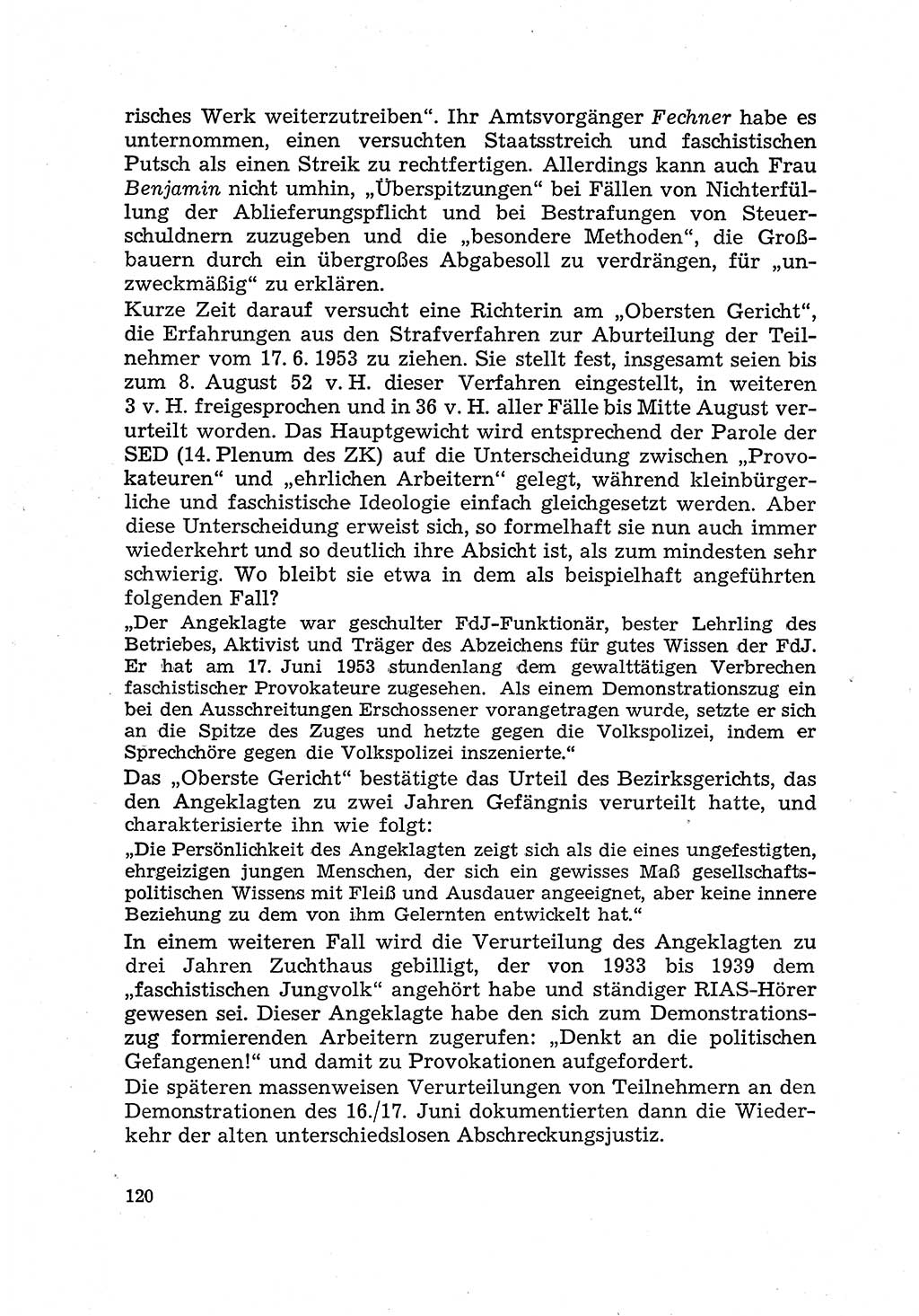Justiz in der Sowjetischen Besatzungszone (SBZ) Deutschlands [Deutsche Demokratische Republik (DDR)], Bundesministerium für Gesamtdeutsche Fragen (BMG) [Bundesrepublik Deutschland (BRD)] 1959, Seite 120 (Just. SBZ Dtl. DDR BMG BRD 1959, S. 120)