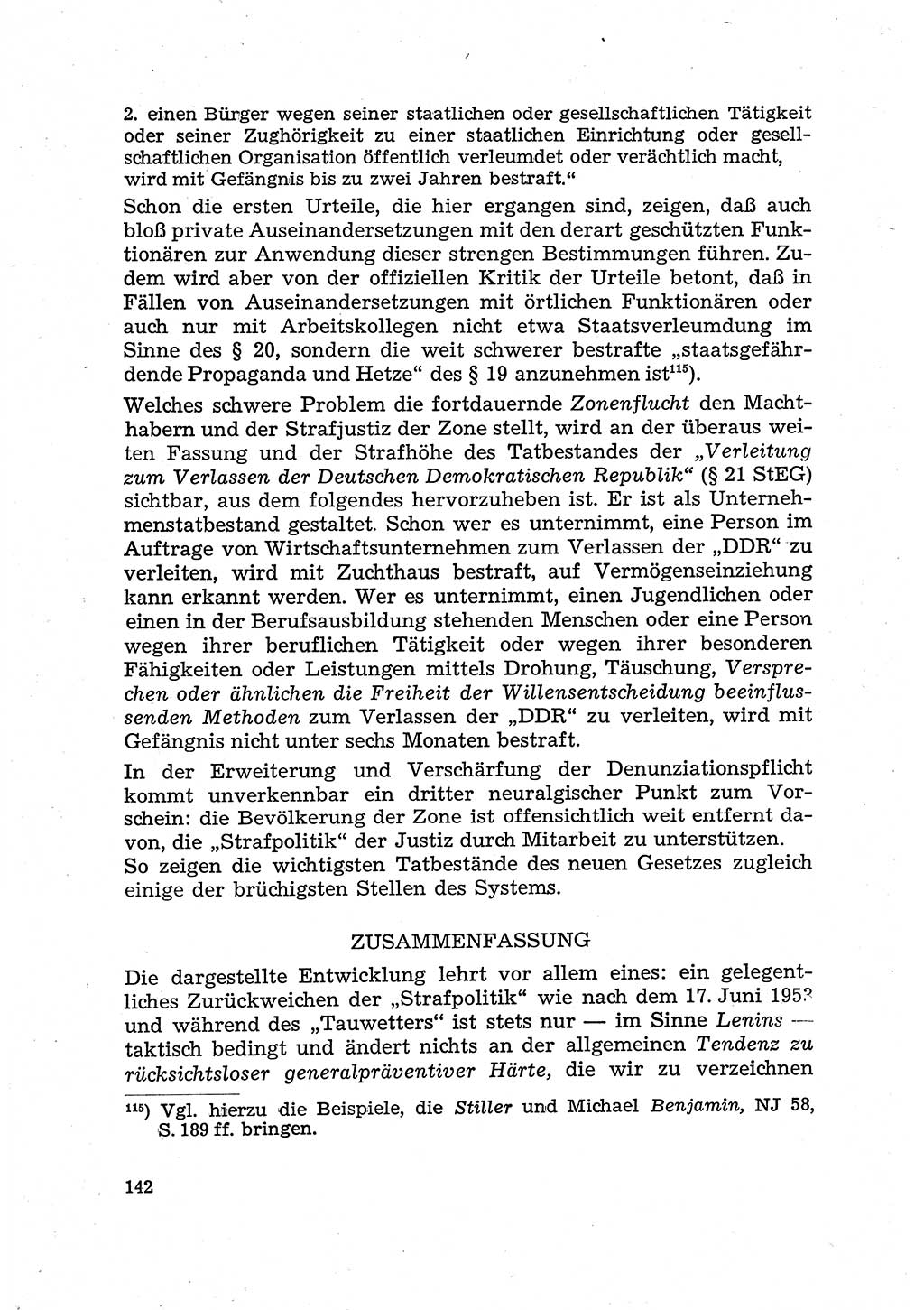Justiz in der Sowjetischen Besatzungszone (SBZ) Deutschlands [Deutsche Demokratische Republik (DDR)], Bundesministerium für Gesamtdeutsche Fragen (BMG) [Bundesrepublik Deutschland (BRD)] 1959, Seite 142 (Just. SBZ Dtl. DDR BMG BRD 1959, S. 142)