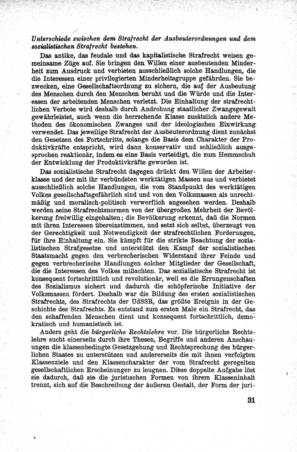 Lehrbuch des Strafrechts der Deutschen Demokratischen Republik (DDR), Allgemeiner Teil 1959, Seite 31 (Lb. Strafr. DDR AT 1959, S. 31)