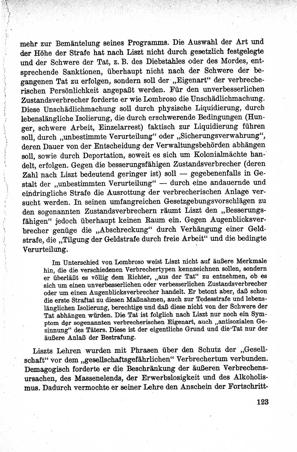 Lehrbuch des Strafrechts der Deutschen Demokratischen Republik (DDR), Allgemeiner Teil 1959, Seite 123 (Lb. Strafr. DDR AT 1959, S. 123)