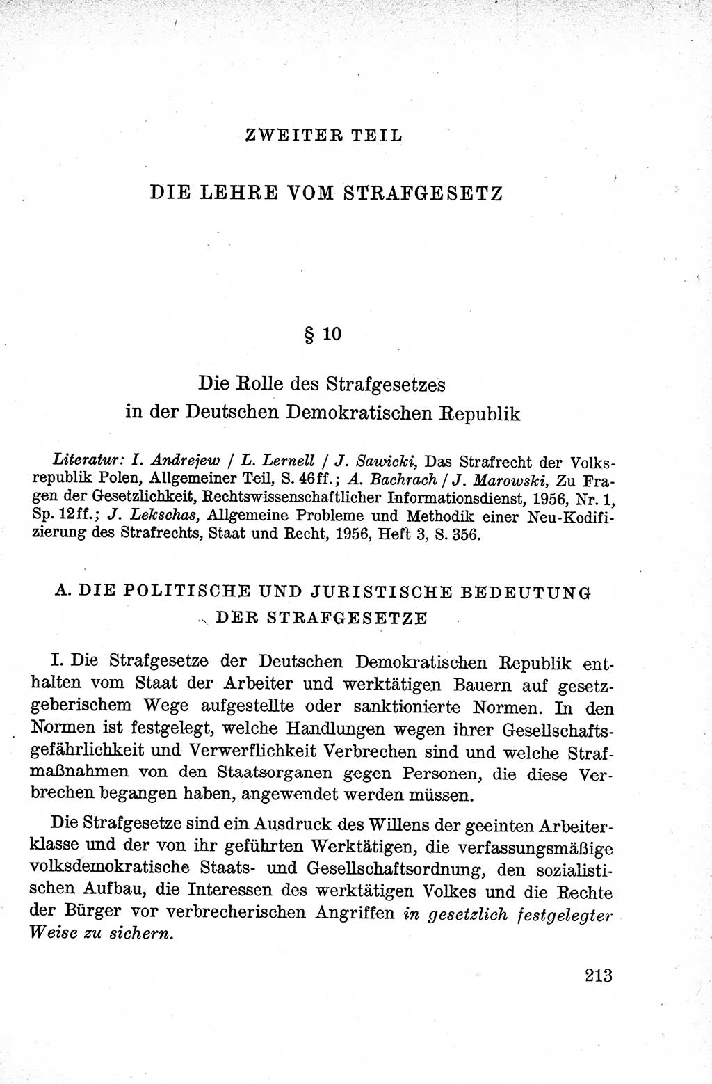 Lehrbuch des Strafrechts der Deutschen Demokratischen Republik (DDR), Allgemeiner Teil 1959, Seite 213 (Lb. Strafr. DDR AT 1959, S. 213)
